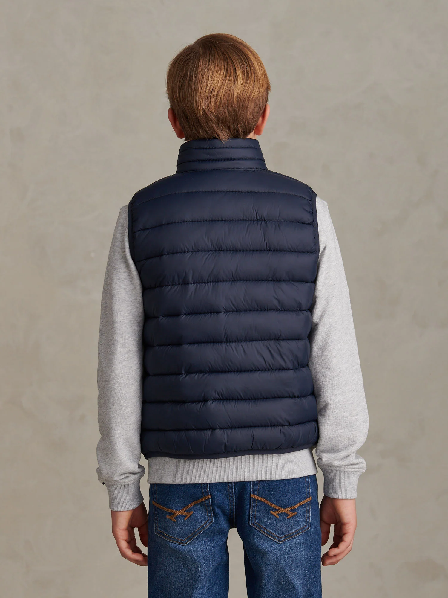 Boys Lightweight Quilted Gilet Dark Sapphire Navy / Haute Red DHM - Image 4