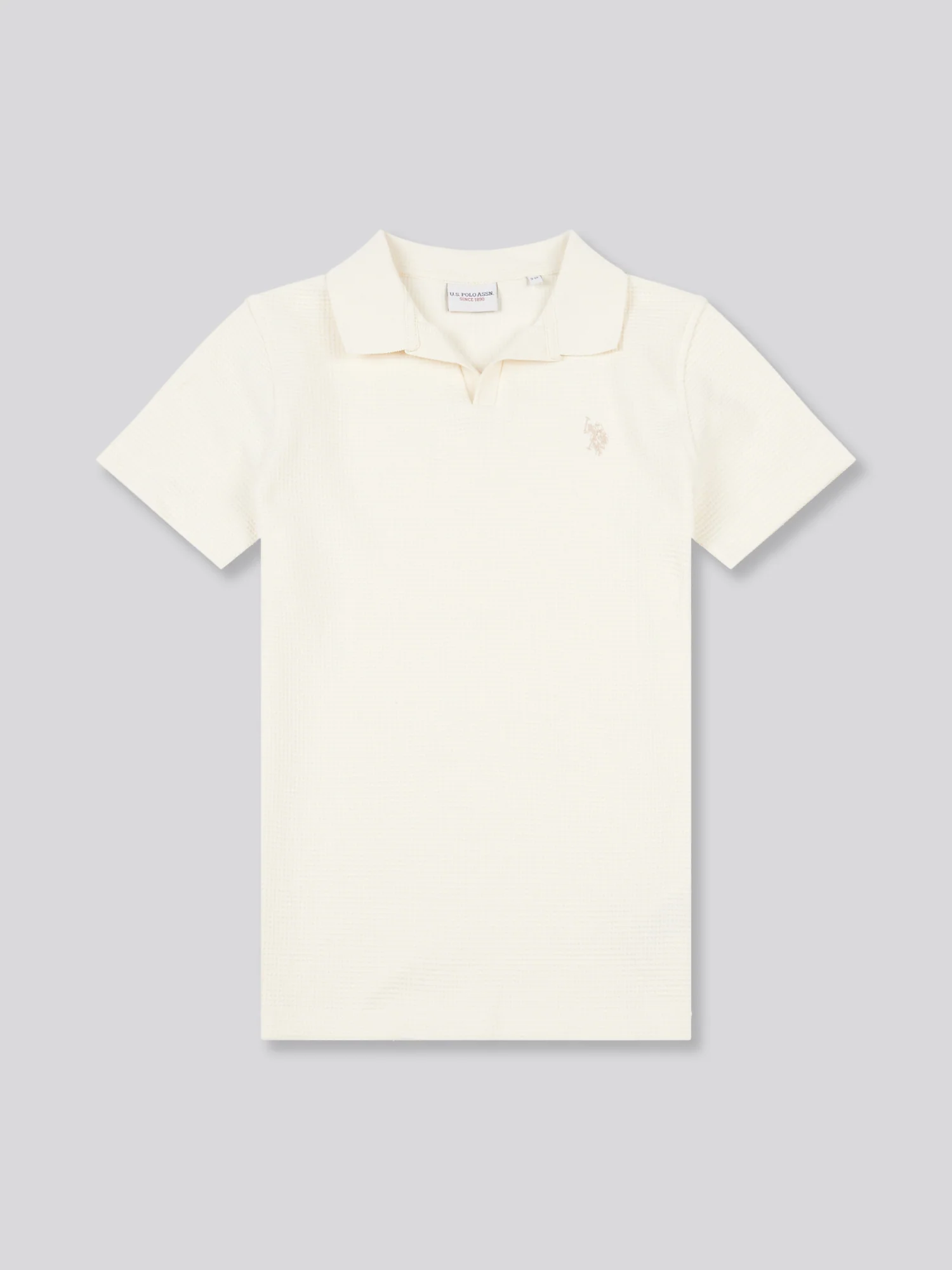 Boys Waffle Tekstura Otwarta Koszula Polo w Whisper White - Image 5