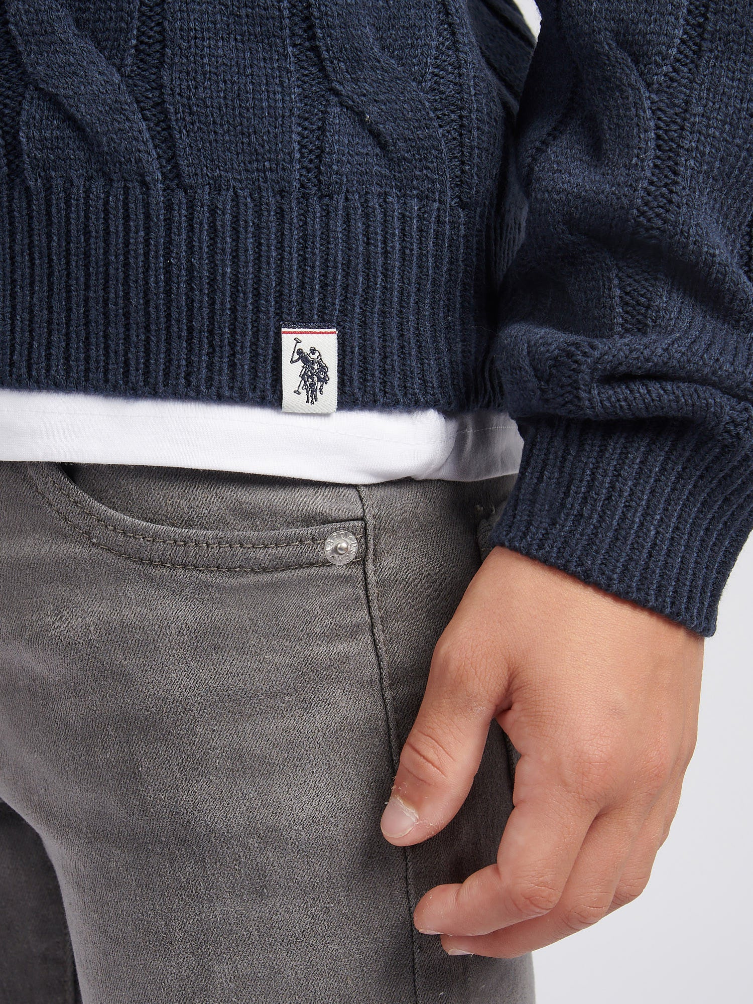Cable Knit Crew Dark Sapphire Navy - Image 2