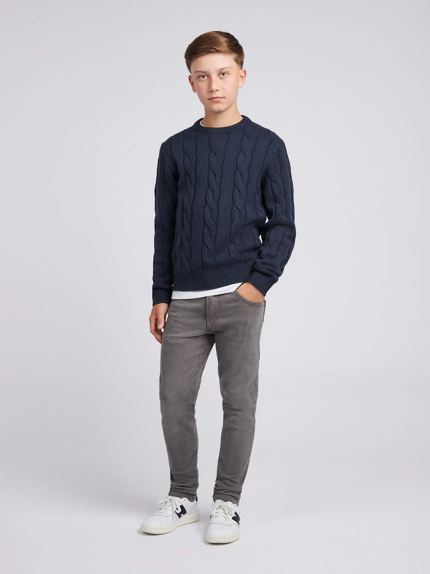 Cable Knit Crew Dark Sapphire Navy - Image 3