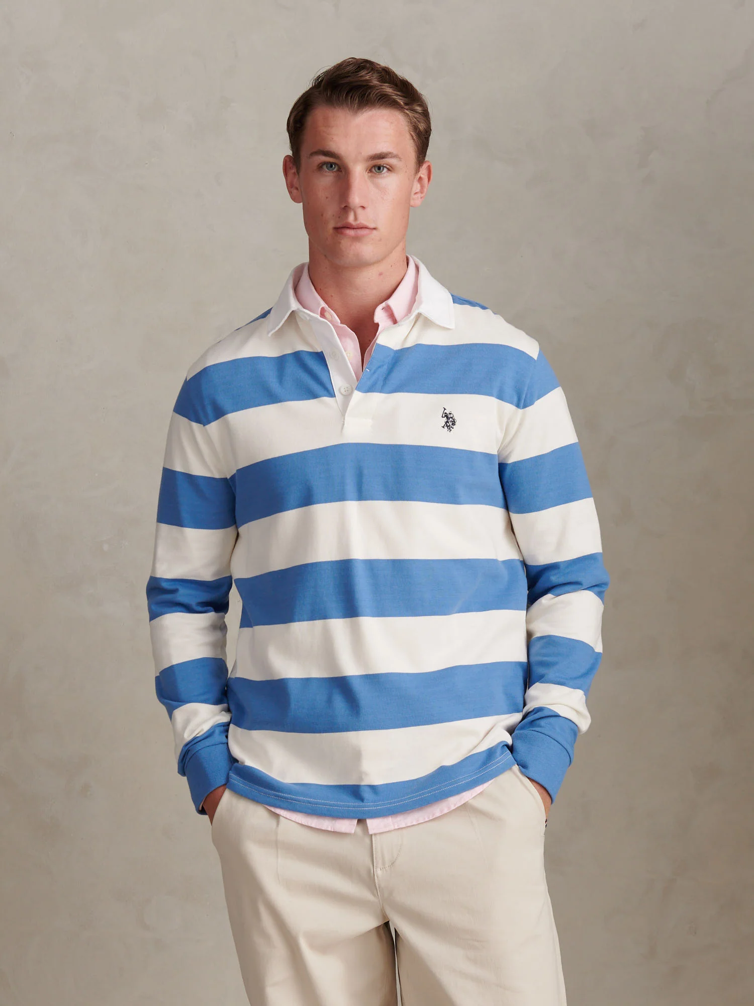 Mens Classic Stripe Rugby Shirt Whisper White