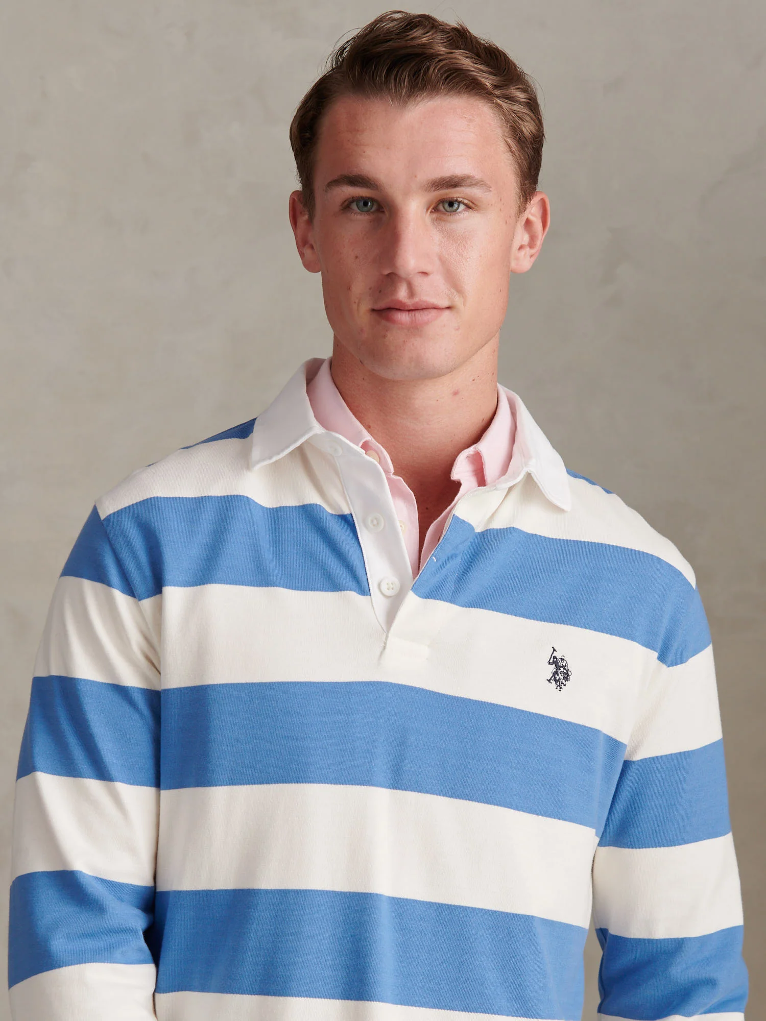 Mens Classic Stripe Rugby Shirt Whisper White - Image 2