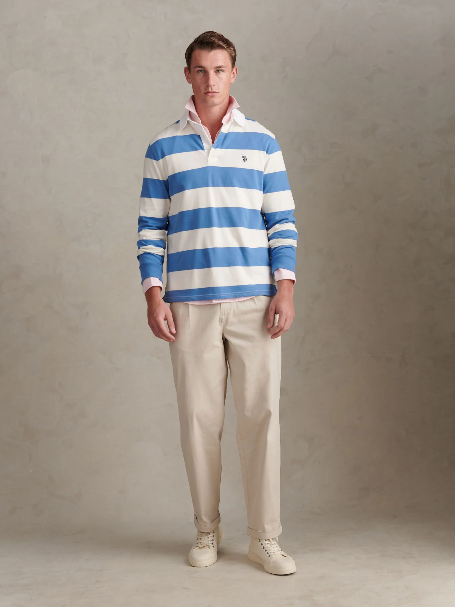 Mens Classic Stripe Rugby Shirt Whisper White - Image 3