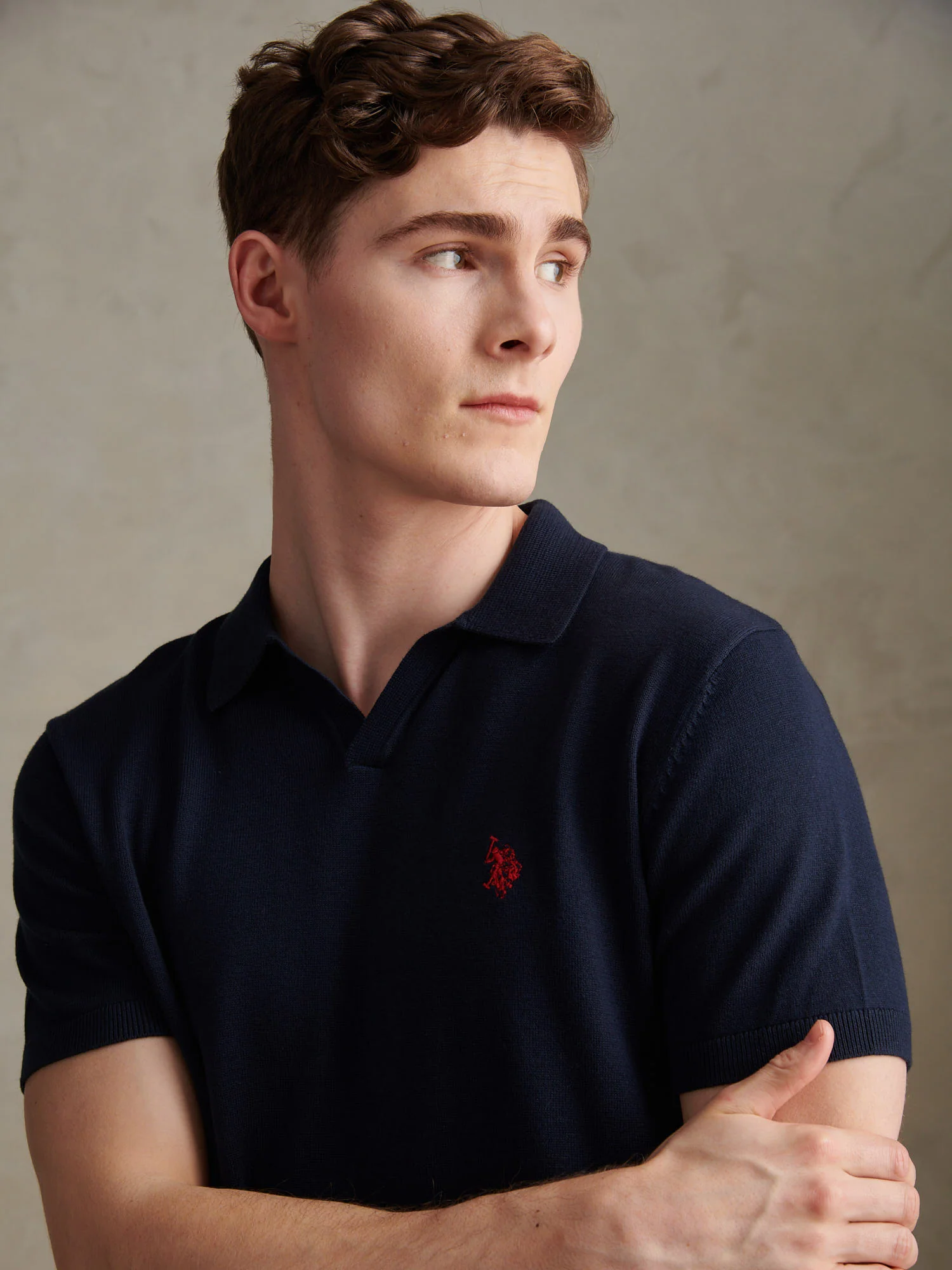 Mens Combed Cotton Double Horsemen Revere Polo Shirt Dark Sapphire Navy / Haute Red DHM - Image 2