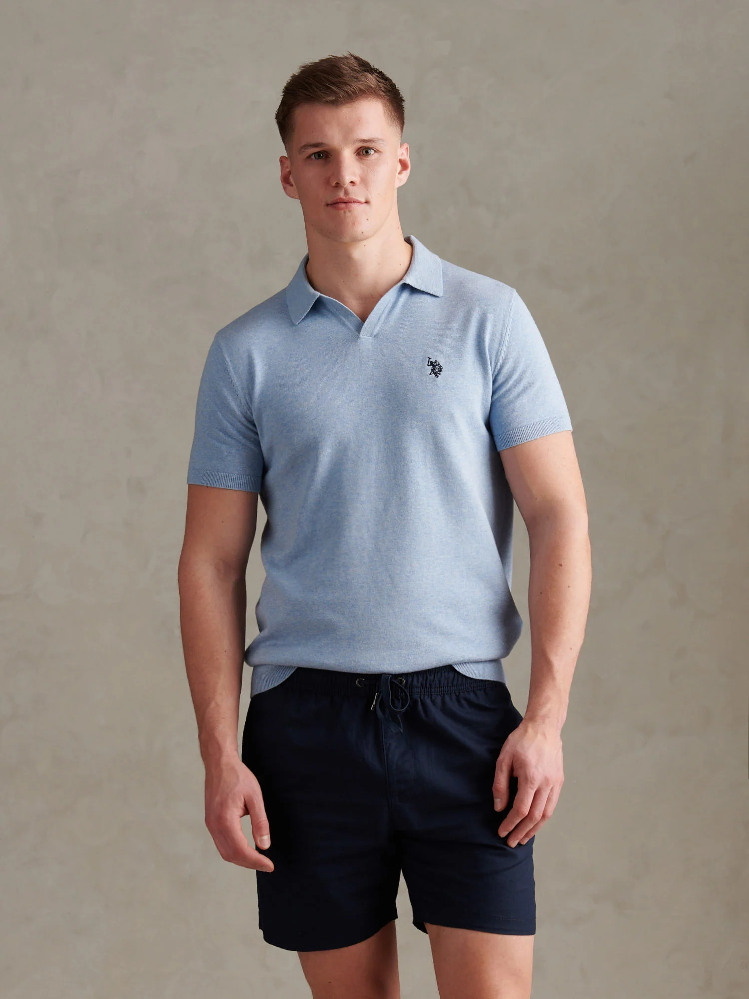 Mens Combed Cotton Double Horsemen Revere Polo Shirt Parisian Blue Marl