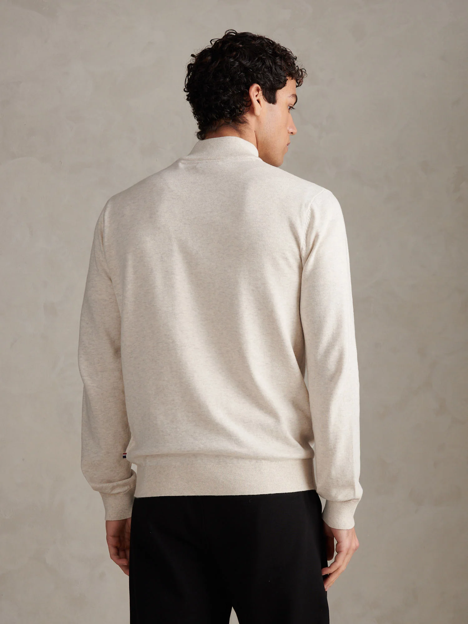 Mens Cotton Quarter Zip Funnel Jumper Birch Marl - Image 4