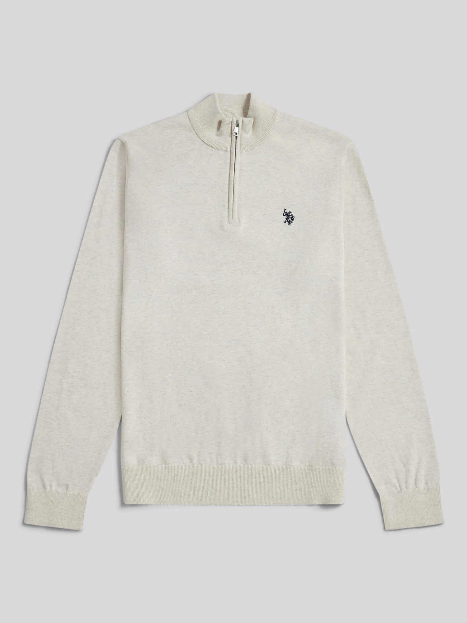 Mens Cotton Quarter Zip Funnel Jumper Birch Marl - Image 5