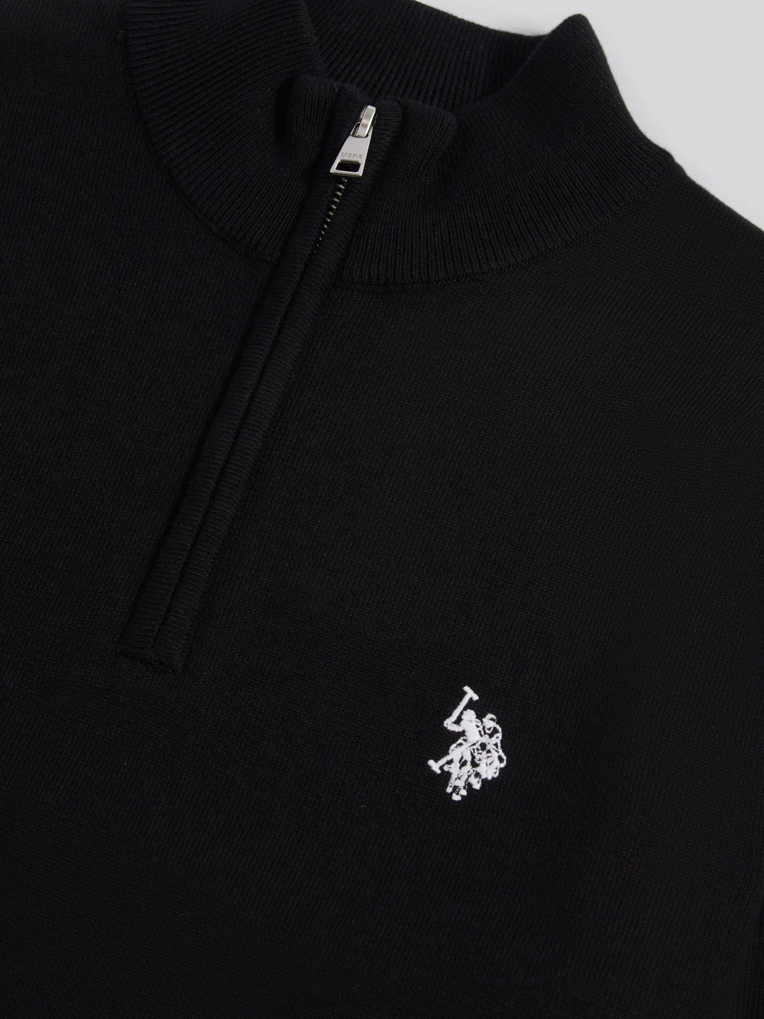 Mens Cotton Quarter Zip Funnel Jumper Black Bright White DHM - Image 7