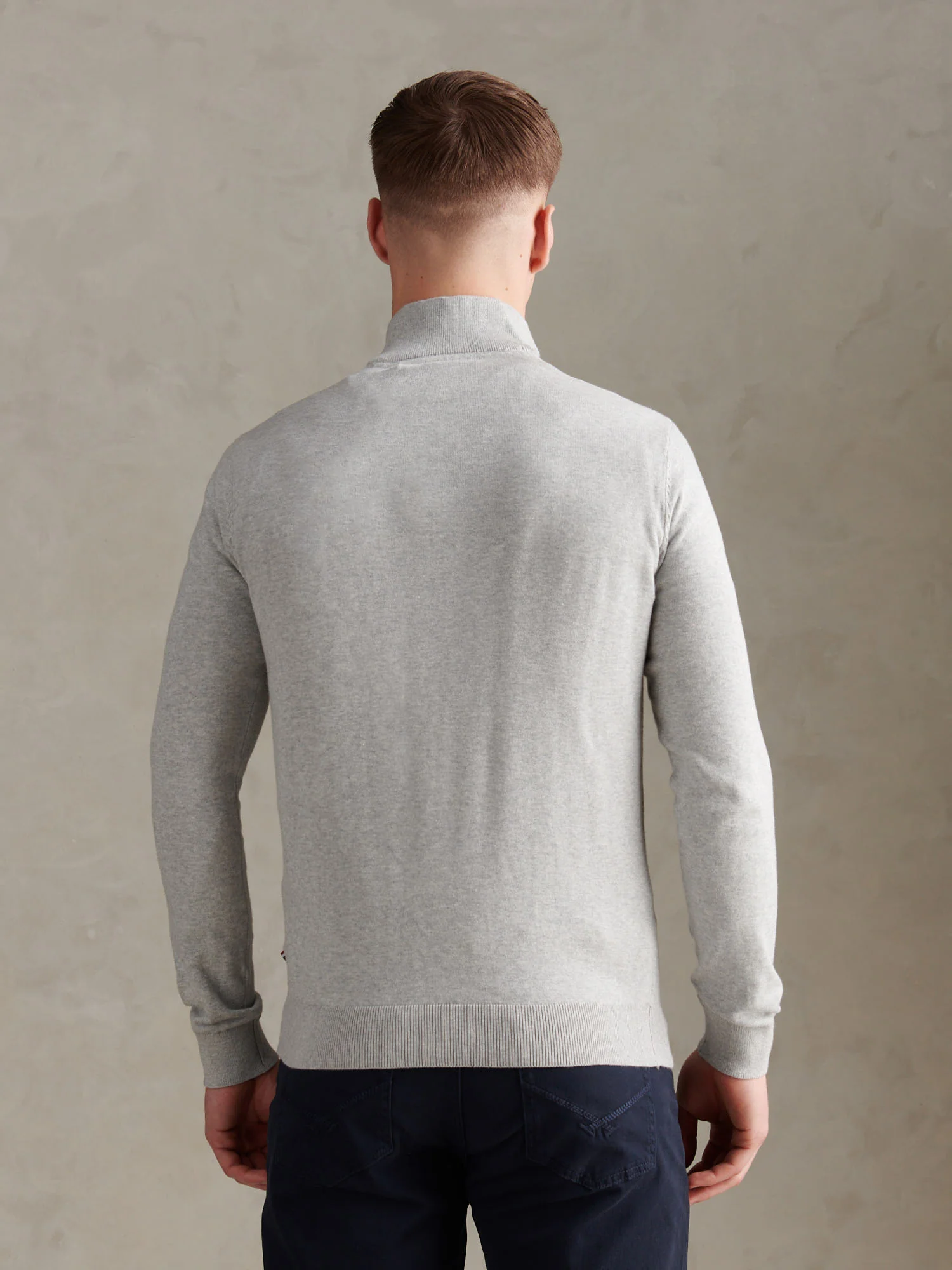 Mens Cotton Quarter Zip Funnel Jumper Mid Grey Marl - Image 7