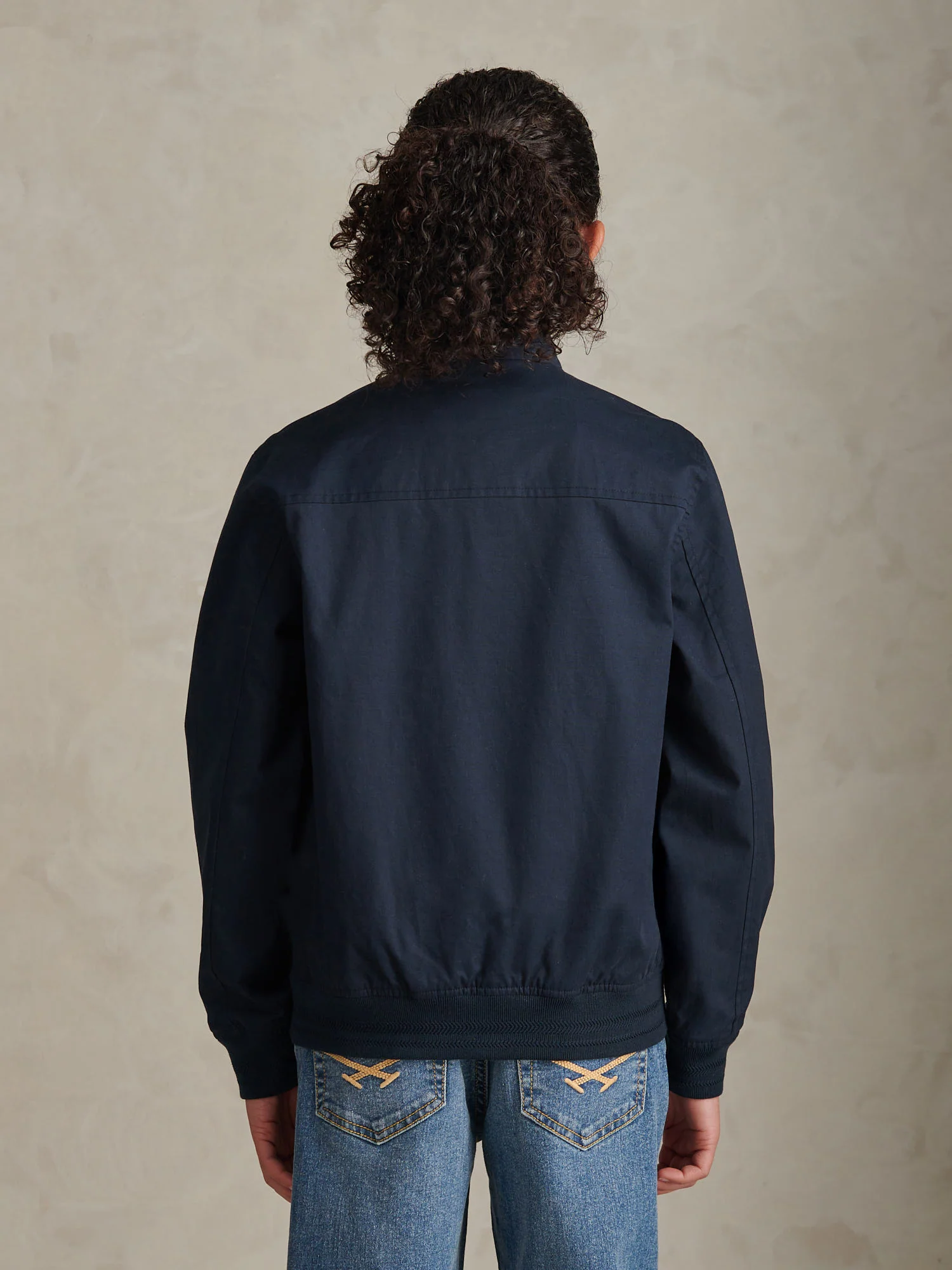 Boys Cotton Twill Harrington Jacket Dark Sapphire Navy / Haute Red DHM - Image 4