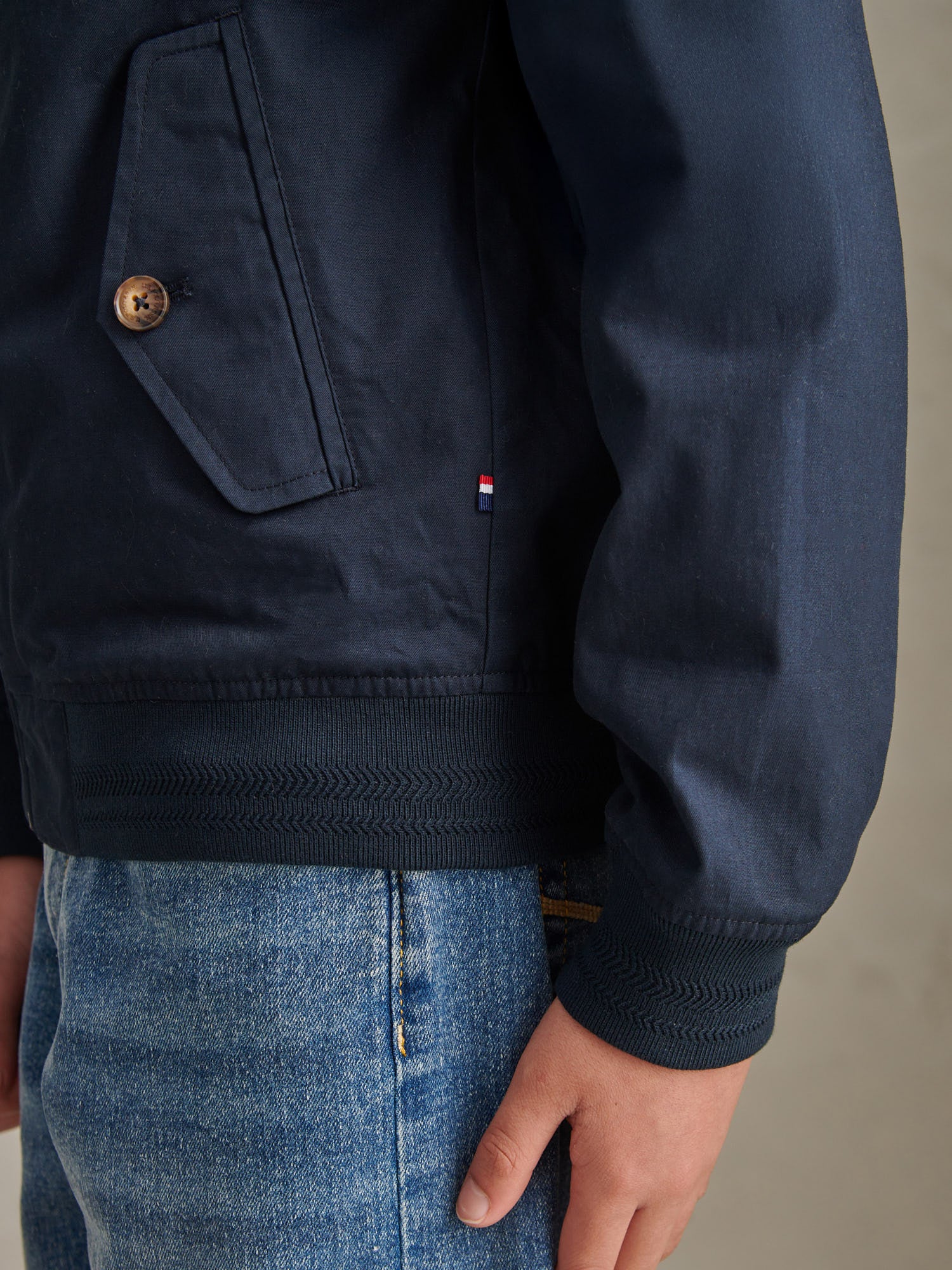 Boys Cotton Twill Harrington Jacket Dark Sapphire Navy / Haute Red DHM - Image 6