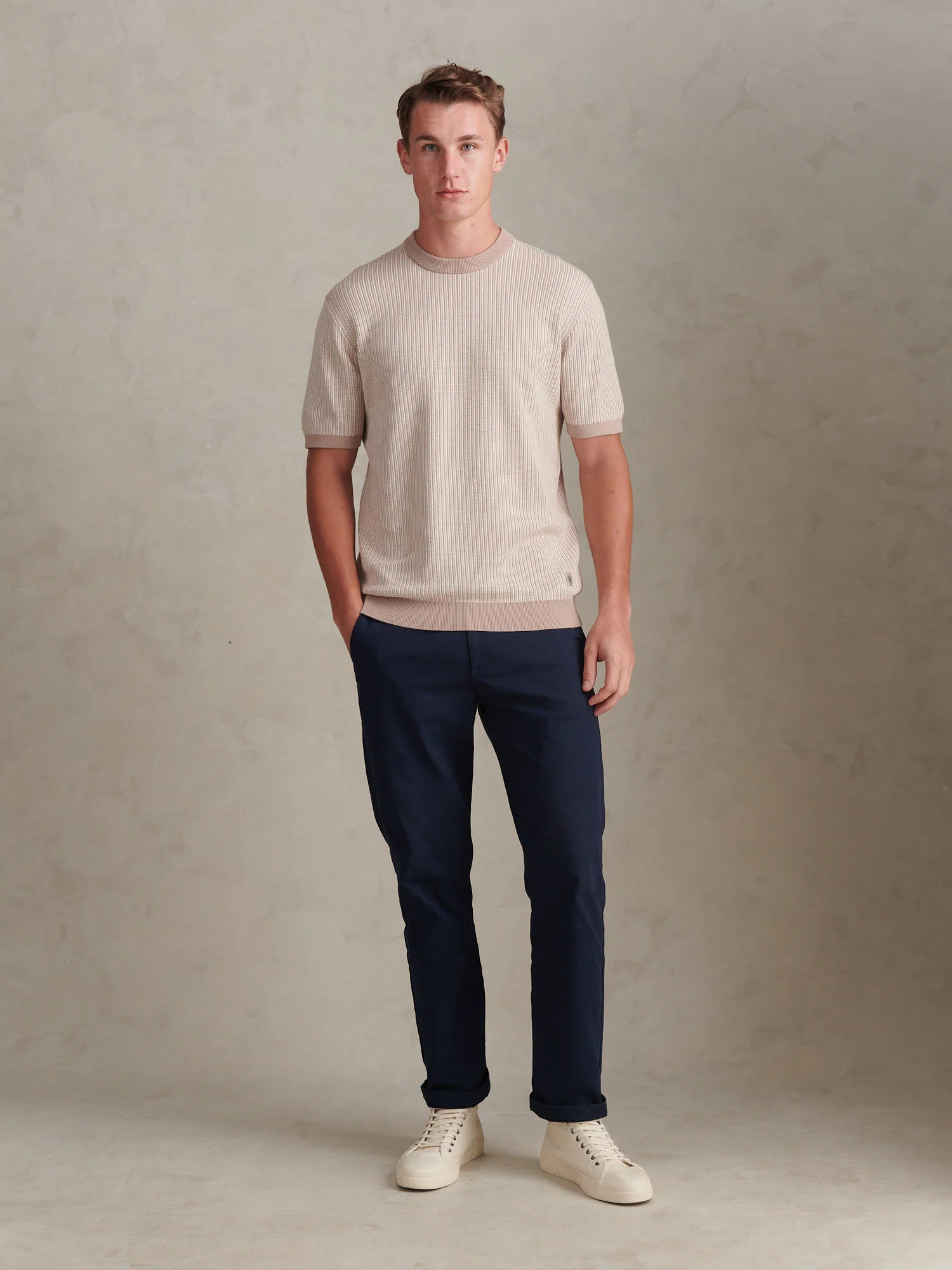 Mens Cotton Vertical Texture Knit T-Shirt Atmosphere - Image 3