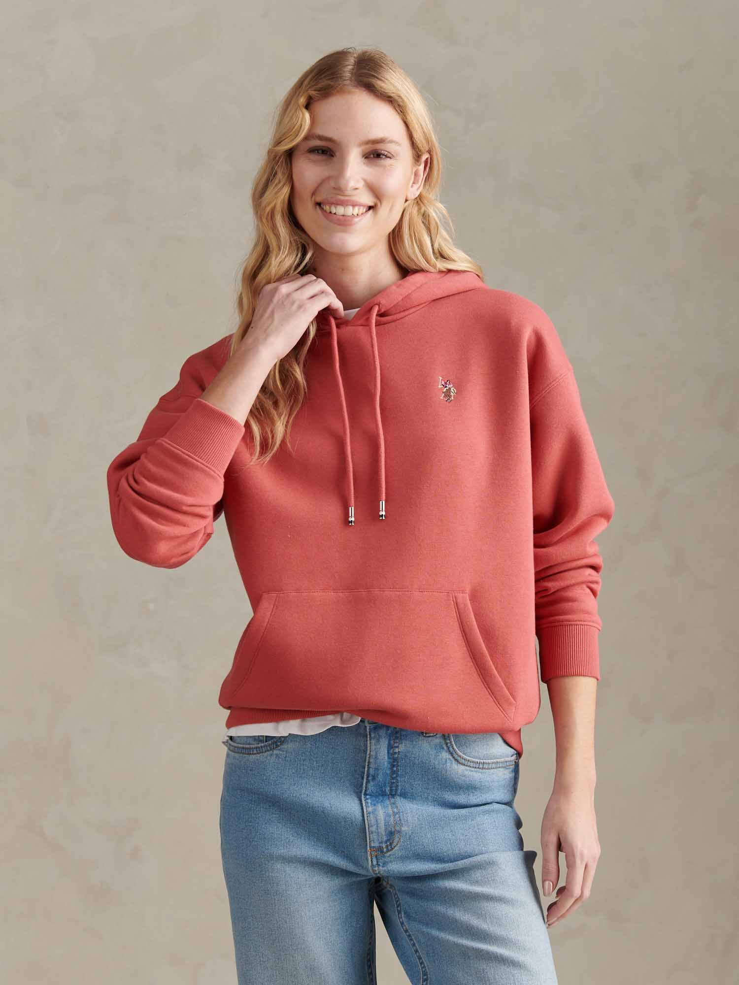 Womens Double Horsemen Hoodie Mineral Red - Image 5