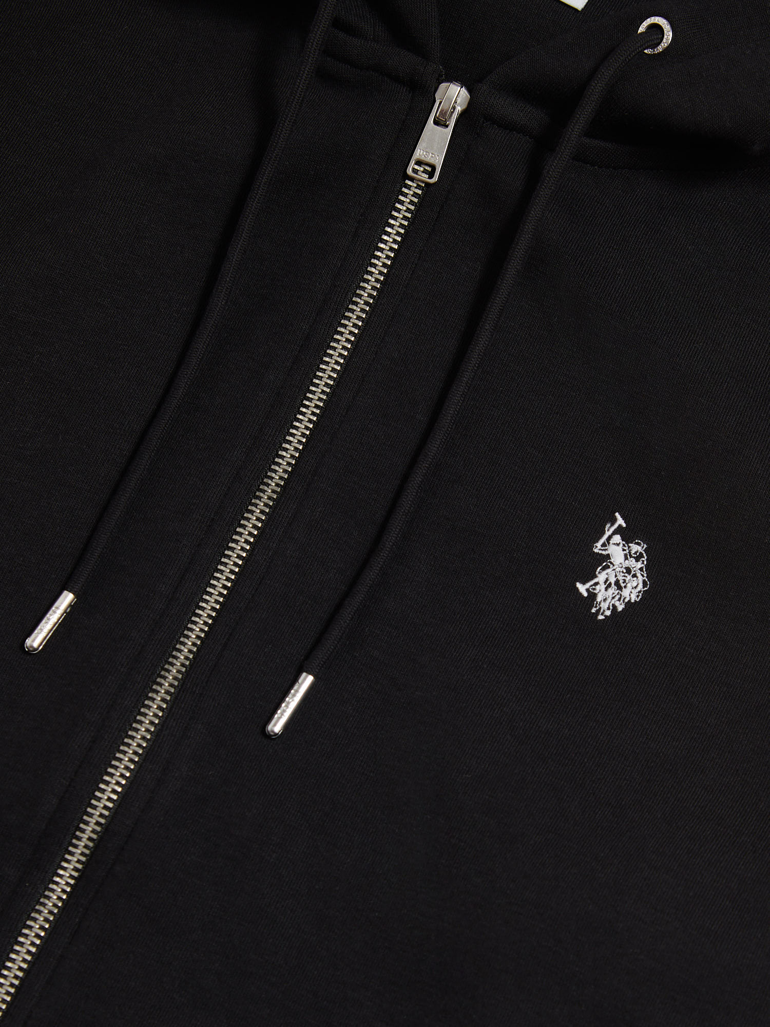 Mens Double Horsemen Interlock Zip Hoodie Black Bright White DHM - Image 3
