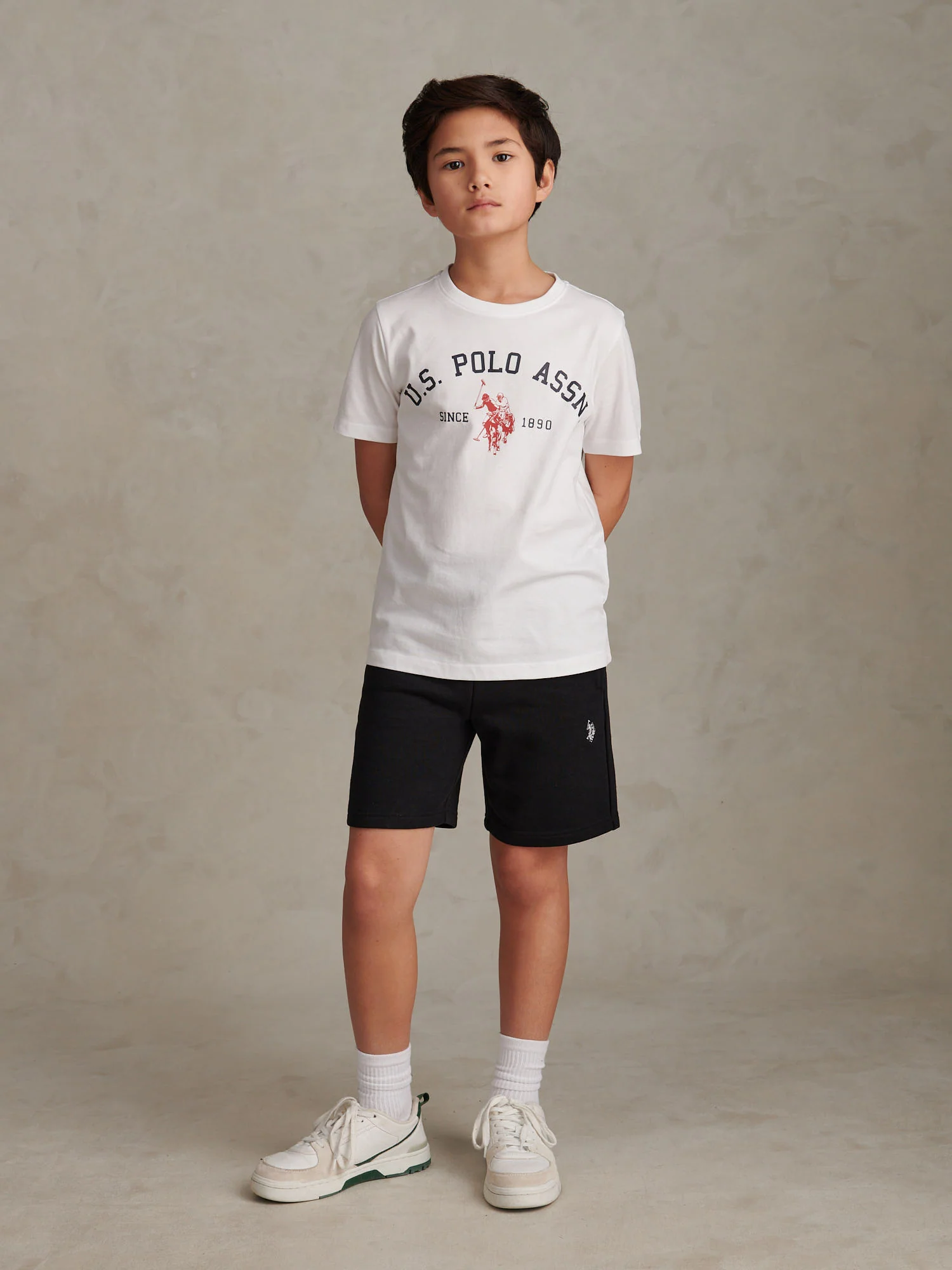 Boys Double Horsemen Sweat Shorts Black Bright White DHM - Image 3