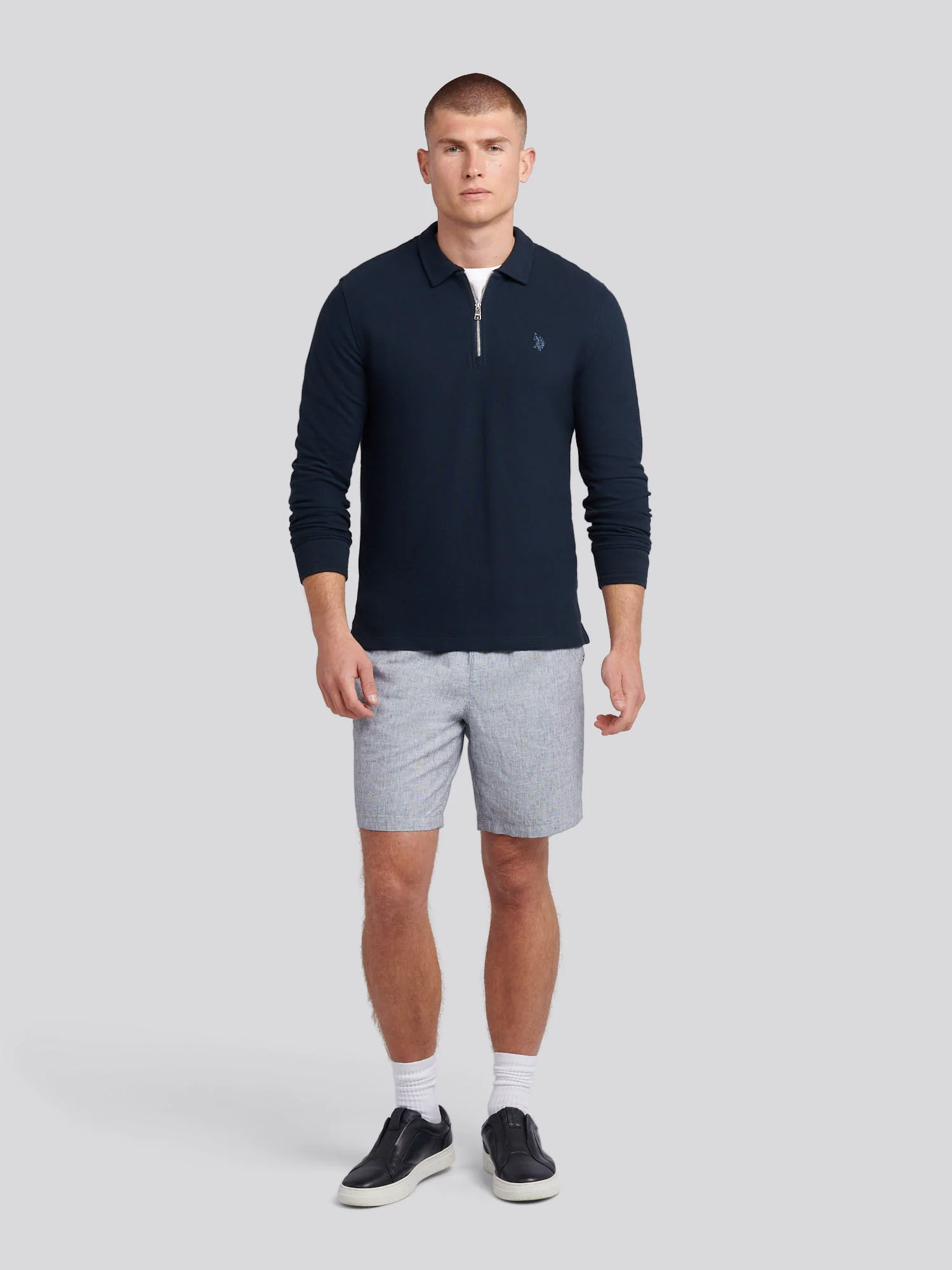 Płaski pala tekstura Zip ls Polo Dark Sapphire granatowy/księżycowy światło niebieski - Image 3