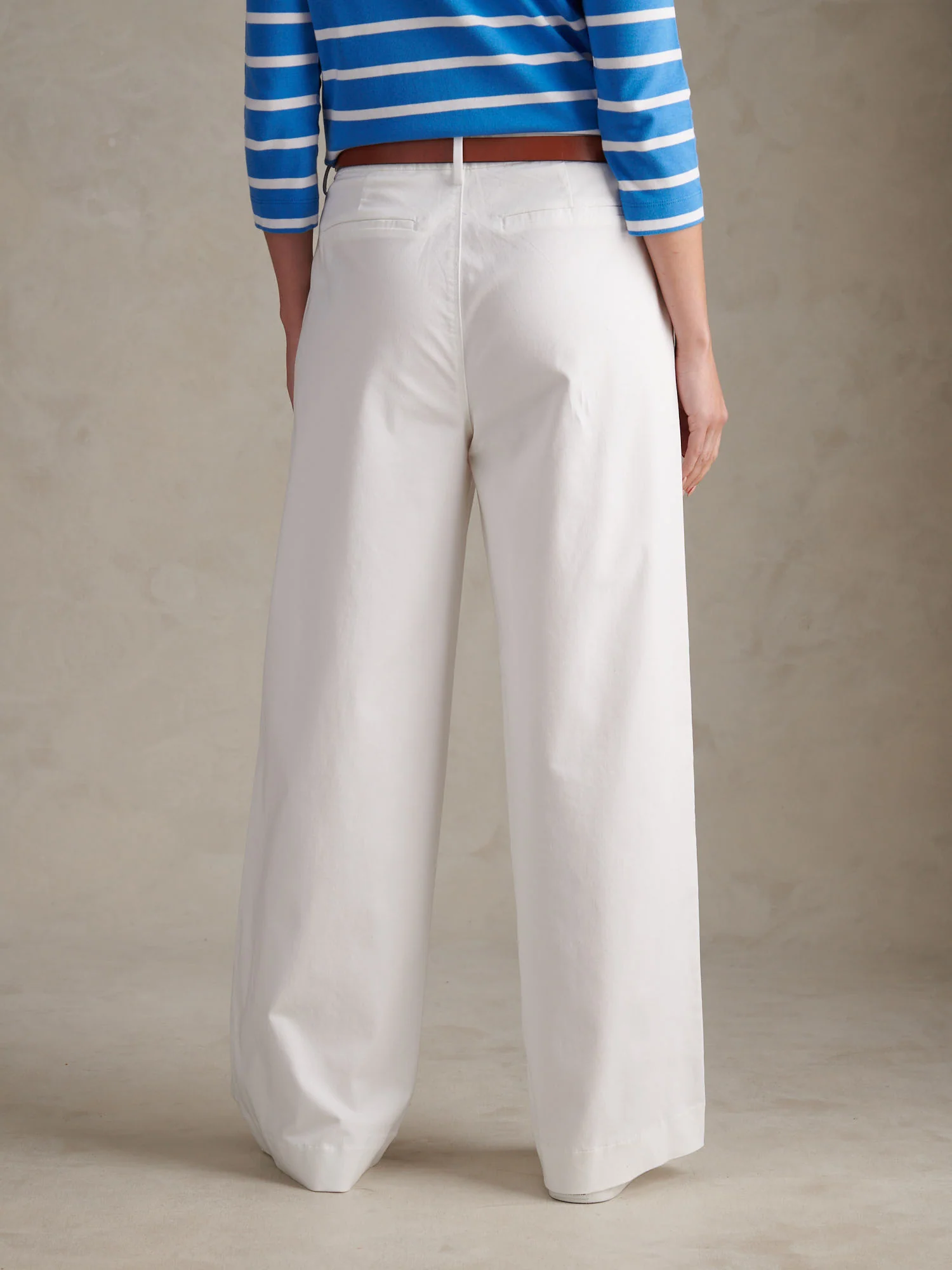 Womens Full Length Wide Leg Trousers Bright White - Image 4