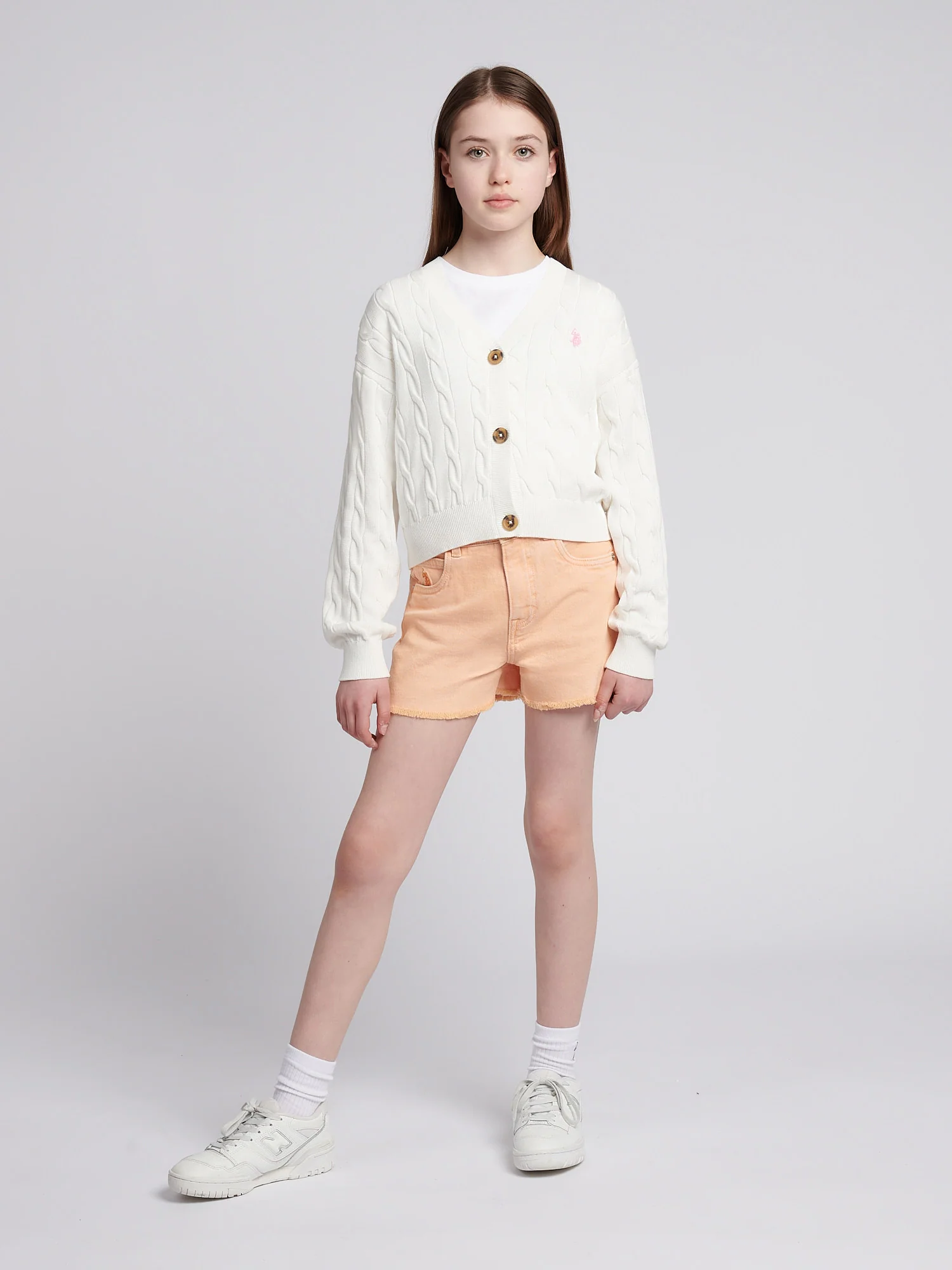 Girls Cable Knit Cardigan w Marshmallow - Image 3