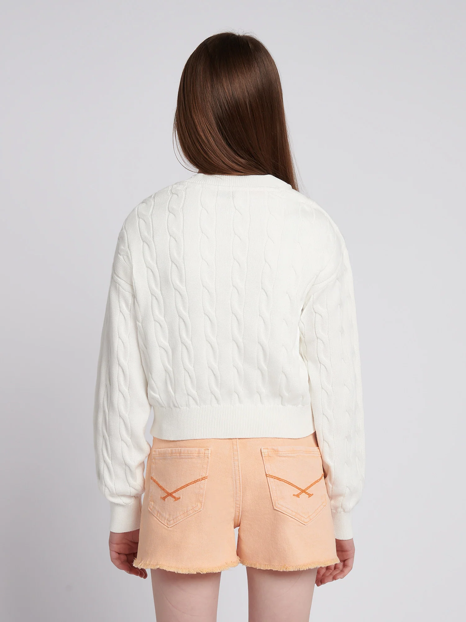 Girls Cable Knit Cardigan w Marshmallow - Image 4