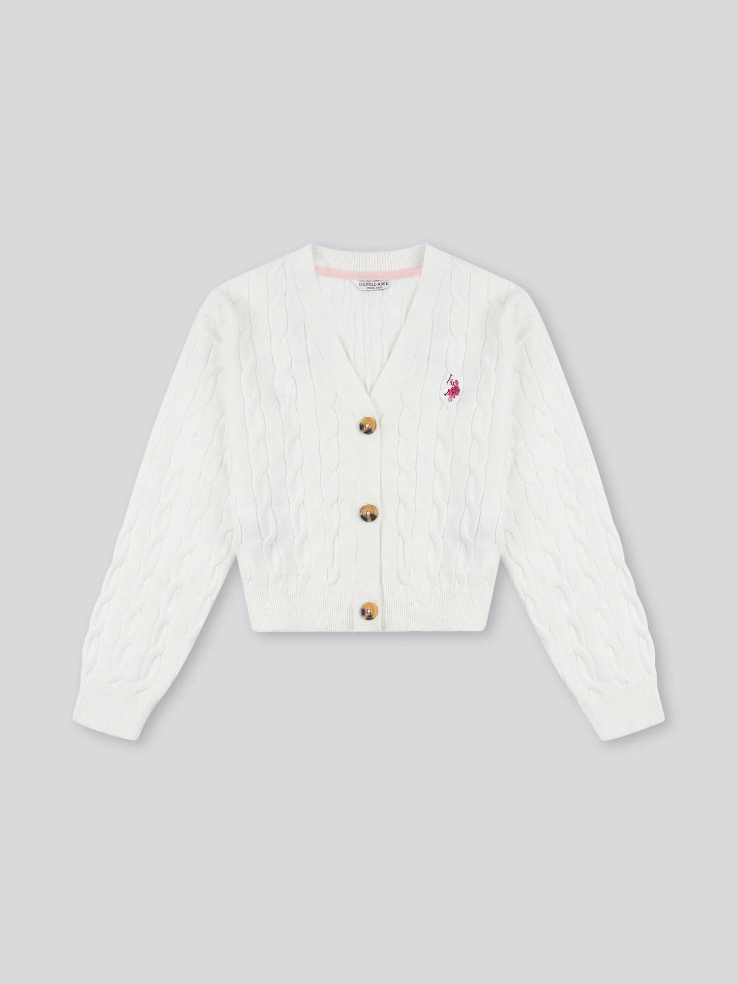 Girls Cable Knit Cardigan w Marshmallow - Image 5