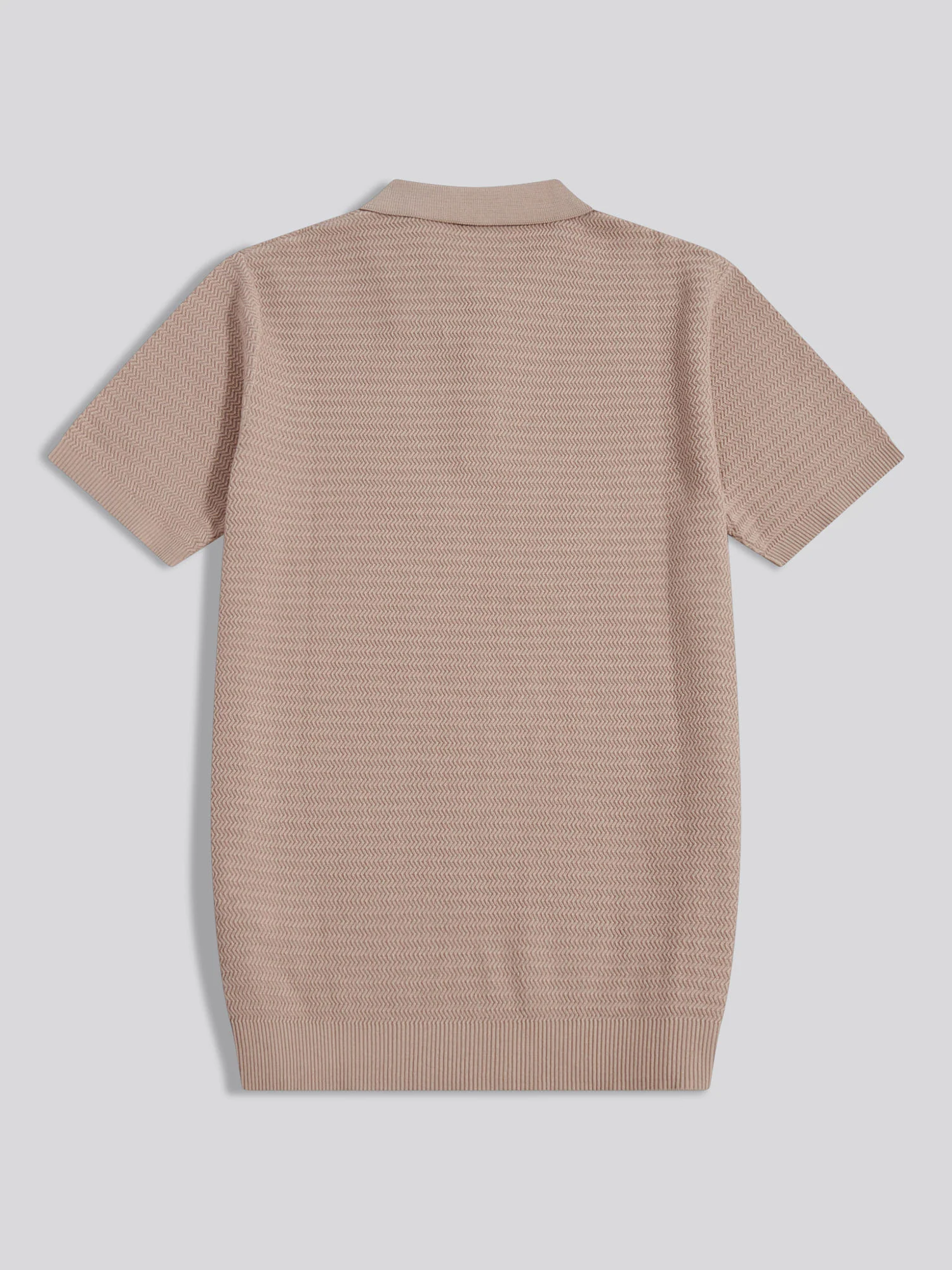 Mens Herringbone Texture Knit Polo Shirt Atmosphere - Image 2