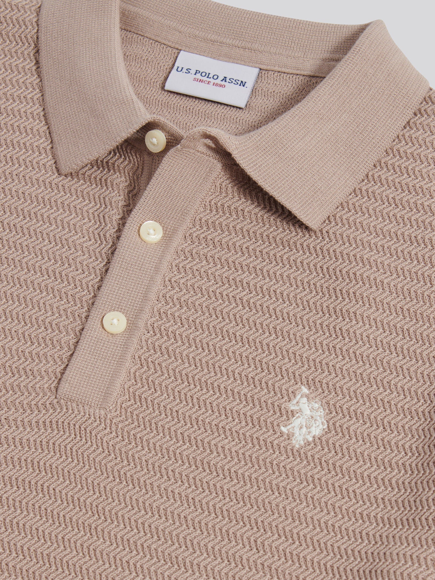Mens Herringbone Texture Knit Polo Shirt Atmosphere - Image 3