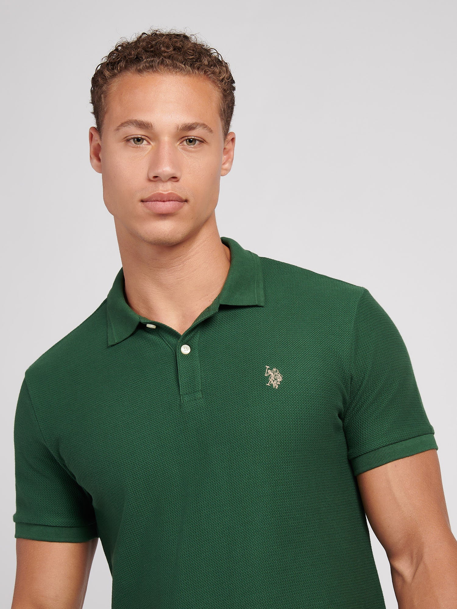 Herringbone Tekstura SS Polo Pineneedle - Image 2