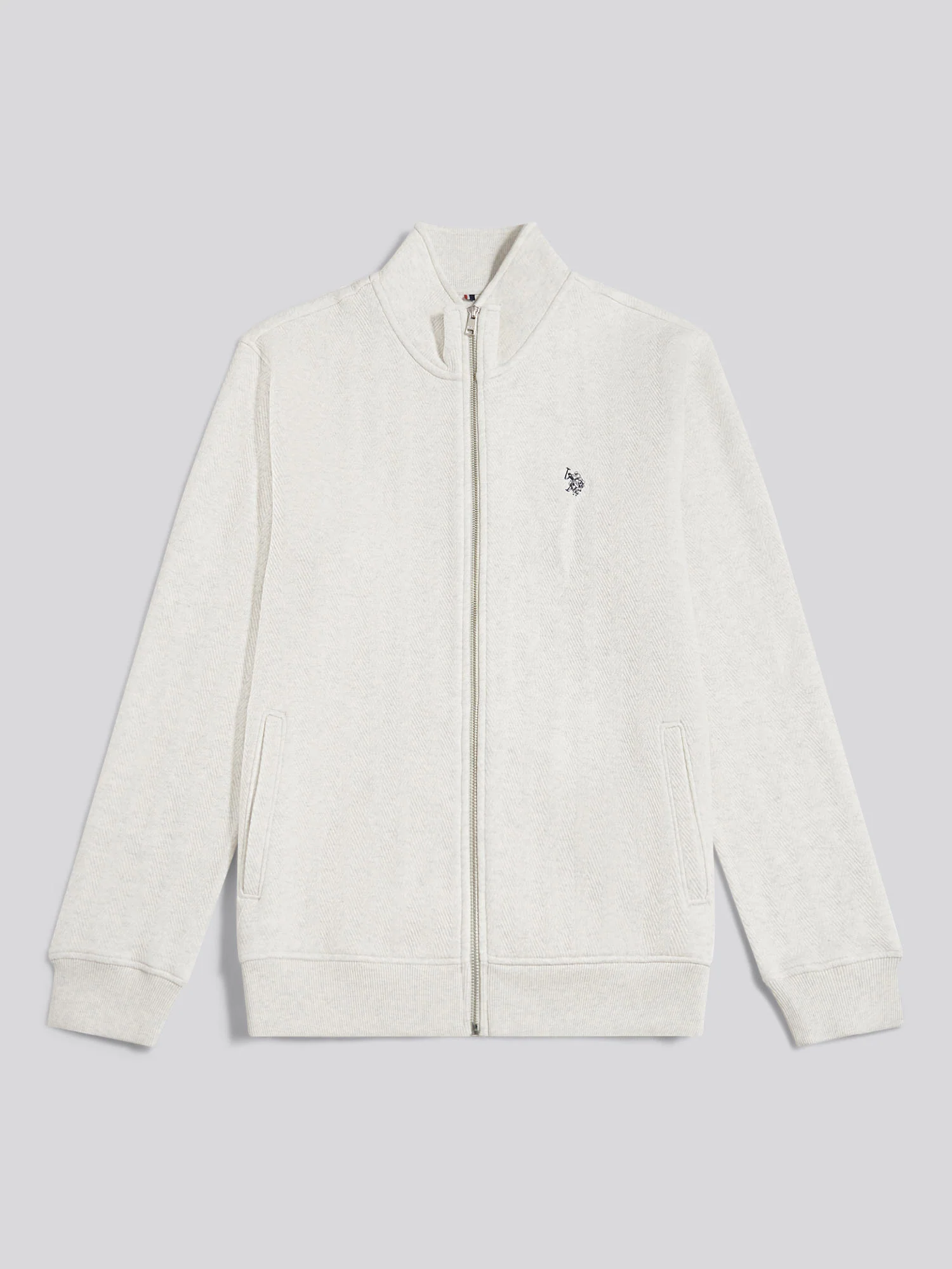 Mens Herringbone Zip Funnel Sweatshirt Light Grey Marl - Image 6