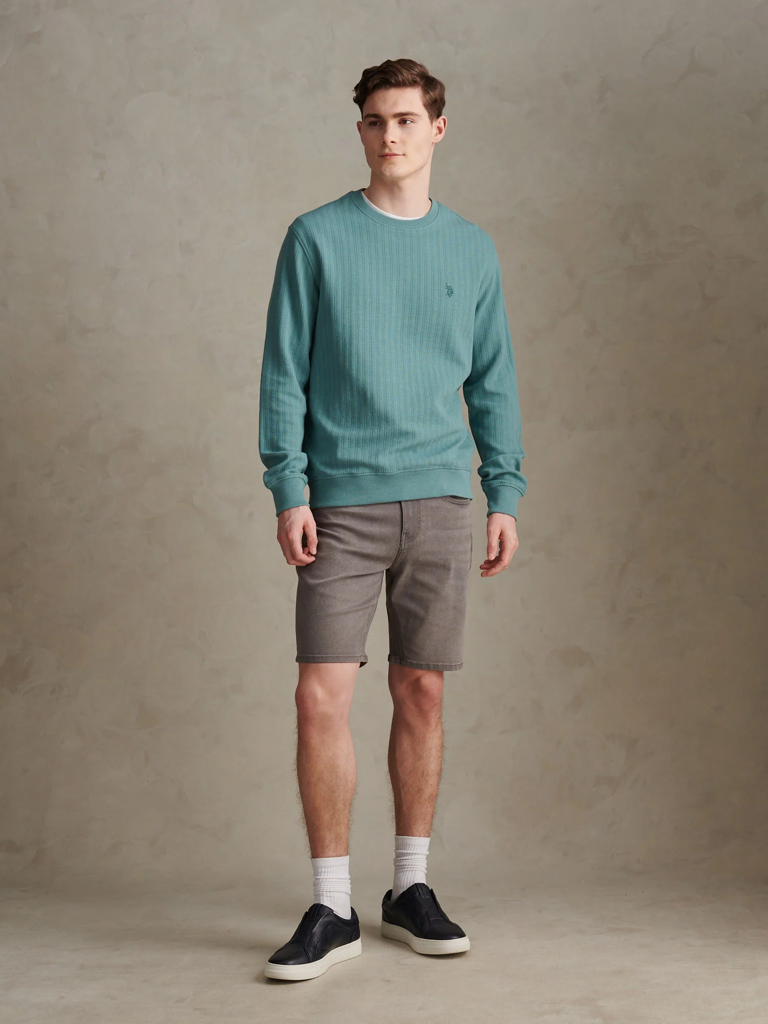 Mens Vertical Texture Double Horsemen Sweatshirt Arctic - Image 3