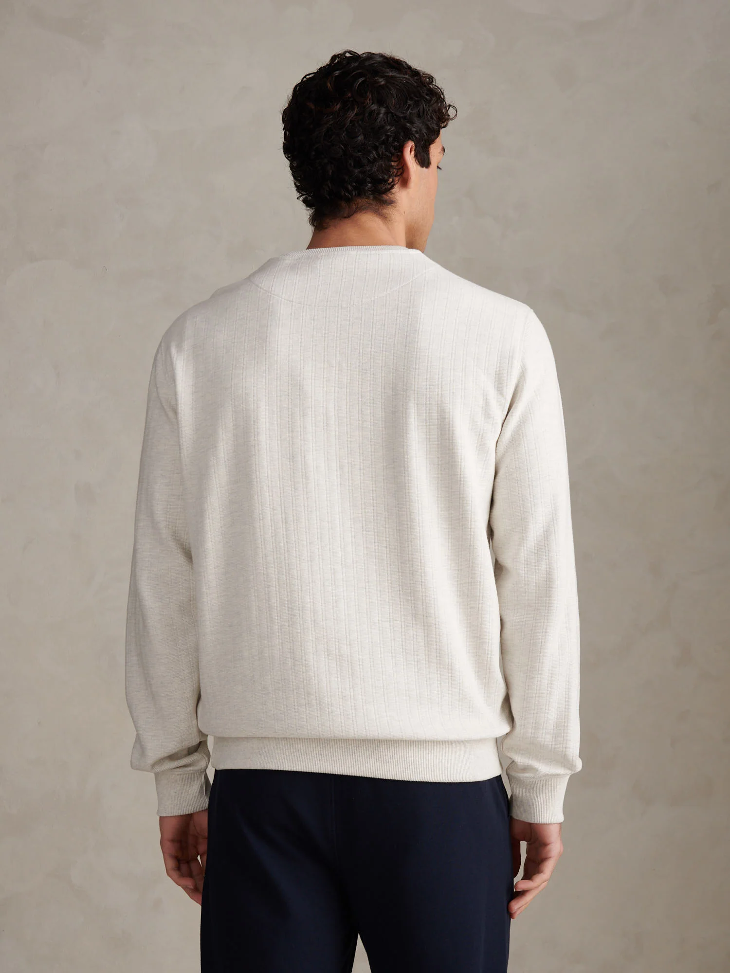 Mens Vertical Texture Double Horsemen Sweatshirt Light Grey Marl - Image 4