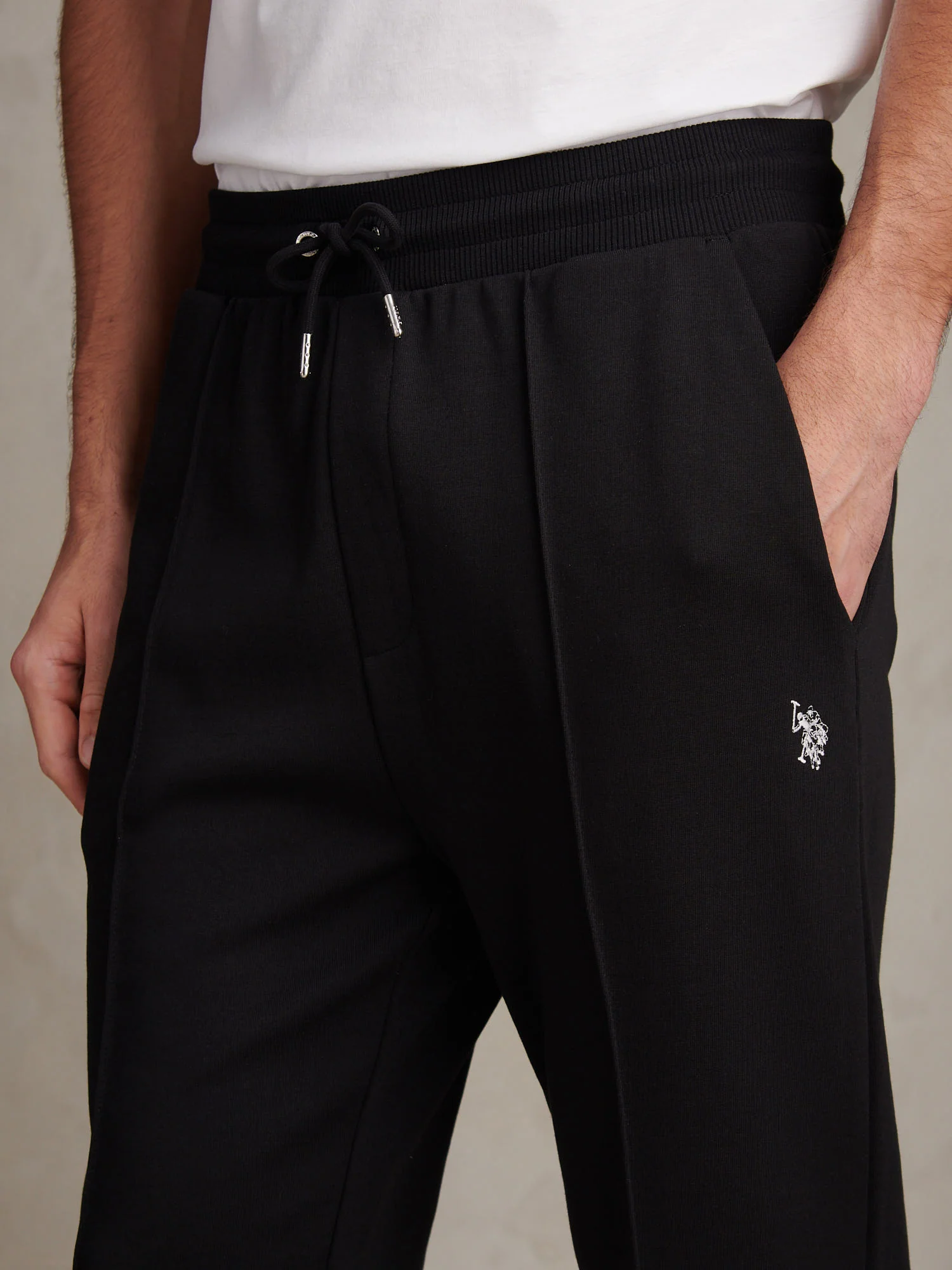 Mens Interlock Pintuck Joggers Black Bright White DHM - Image 2
