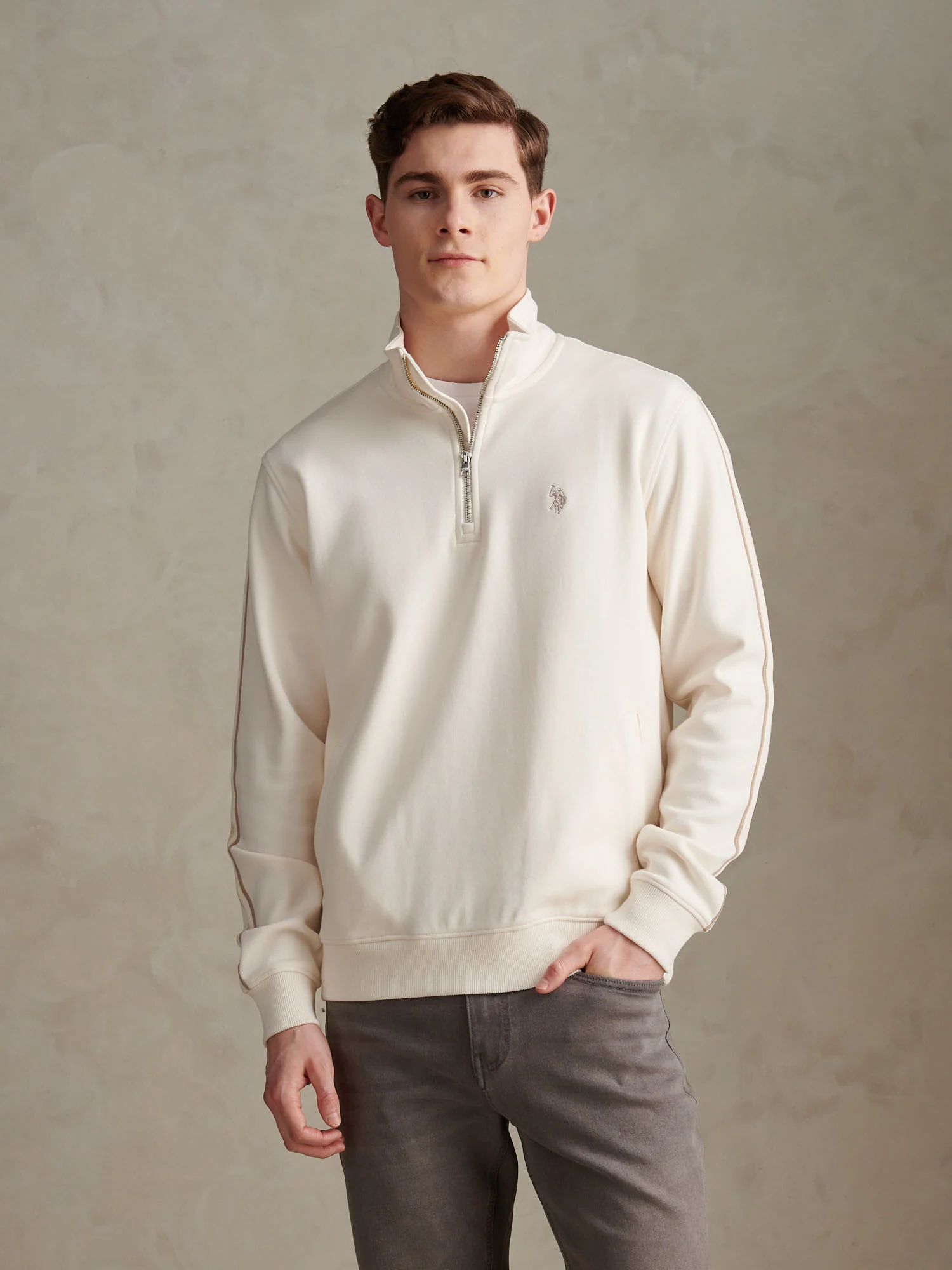 Mens Interlock Taped Funnel Sweatshirt Whisper White