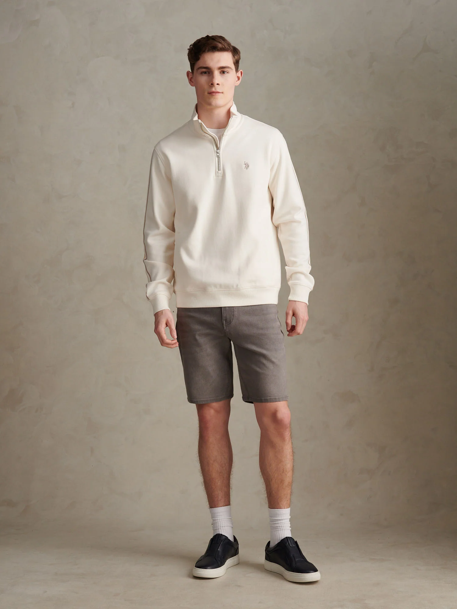 Mens Interlock Taped Funnel Sweatshirt Whisper White - Image 3