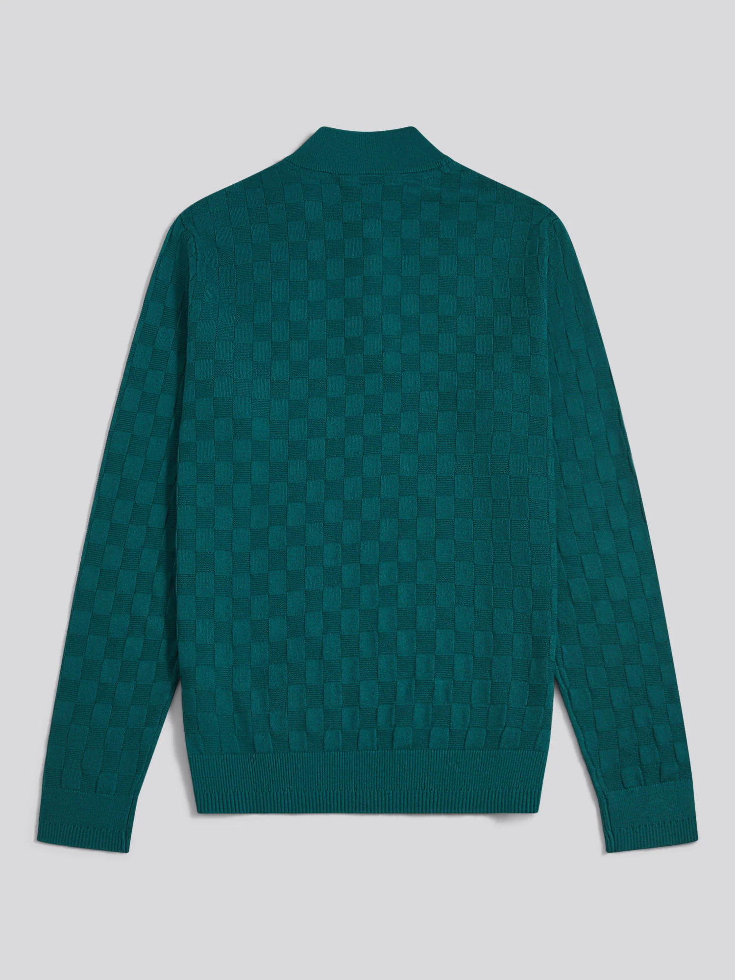 Mens Large Check Knit Quarter Zip Funnel Jumper Mediterranea - Image 6