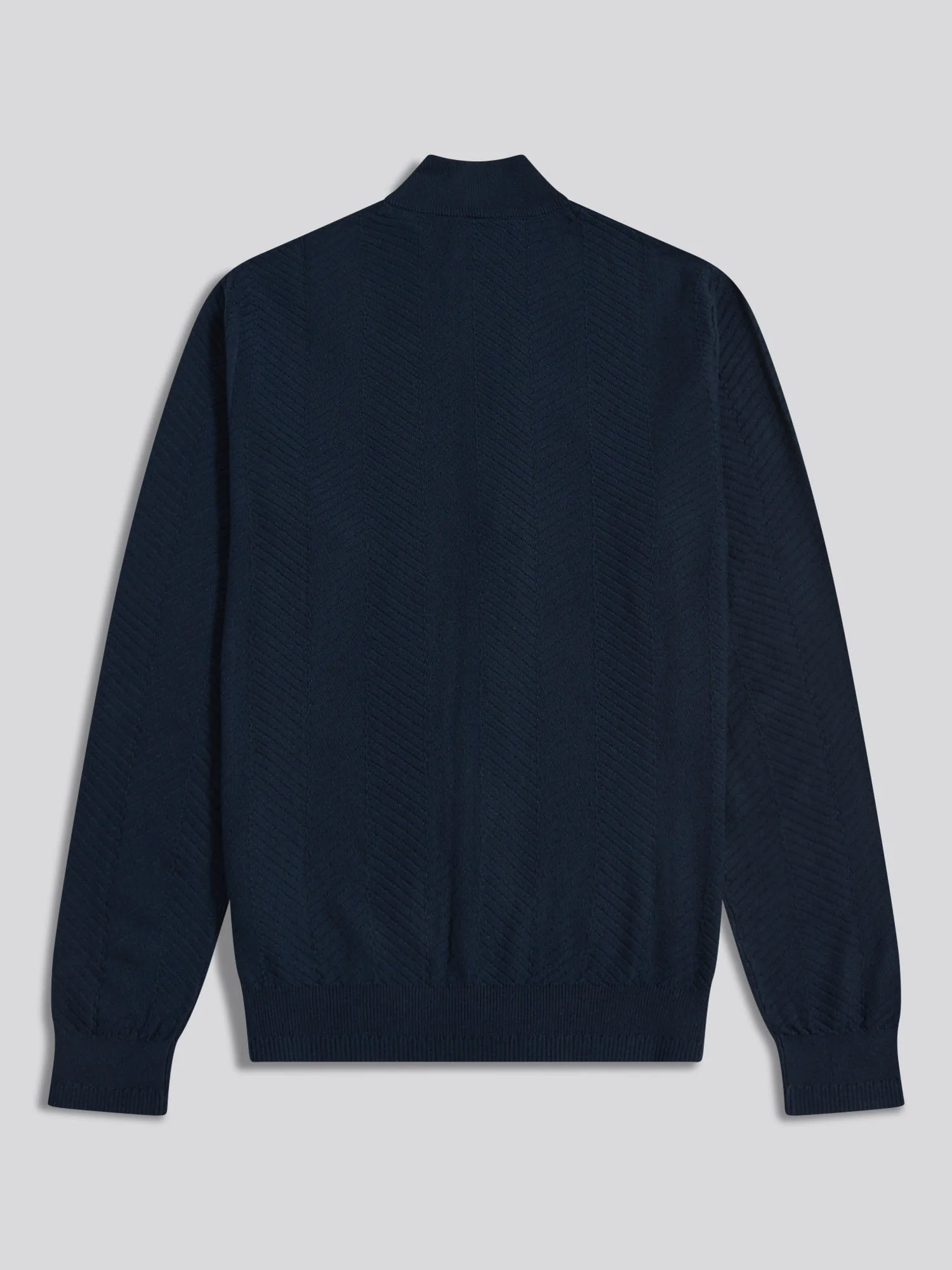 Mens Herringbone Full Zip Funnel Jumper Dark Sapphire Navy - Image 6