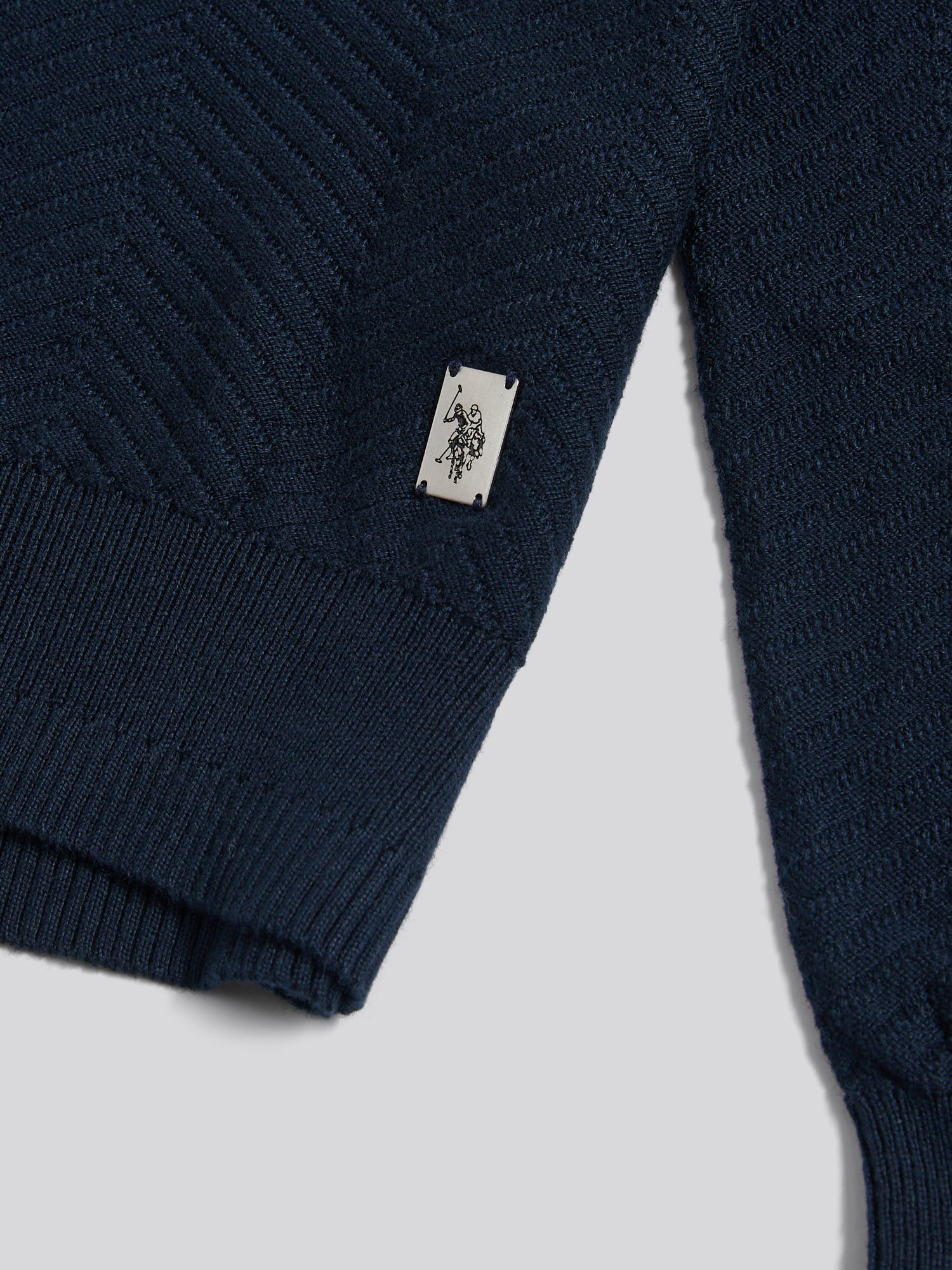 Mens Herringbone Full Zip Funnel Jumper Dark Sapphire Navy - Image 7