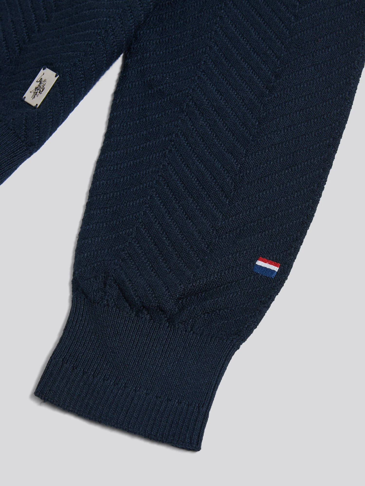 Mens Herringbone Full Zip Funnel Jumper Dark Sapphire Navy - Image 8
