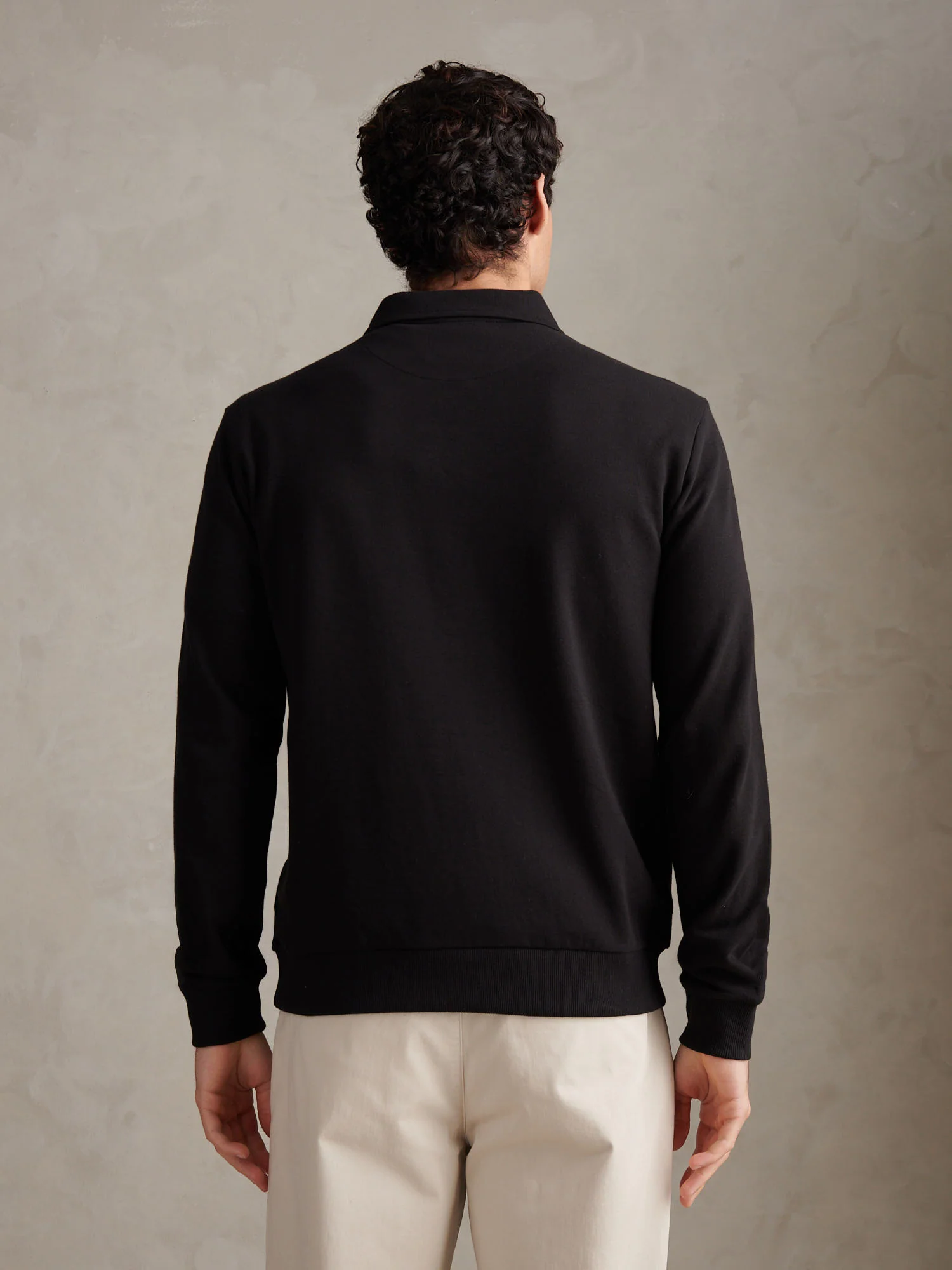Mens Loopback Zip Polo Sweatshirt Black - Image 4