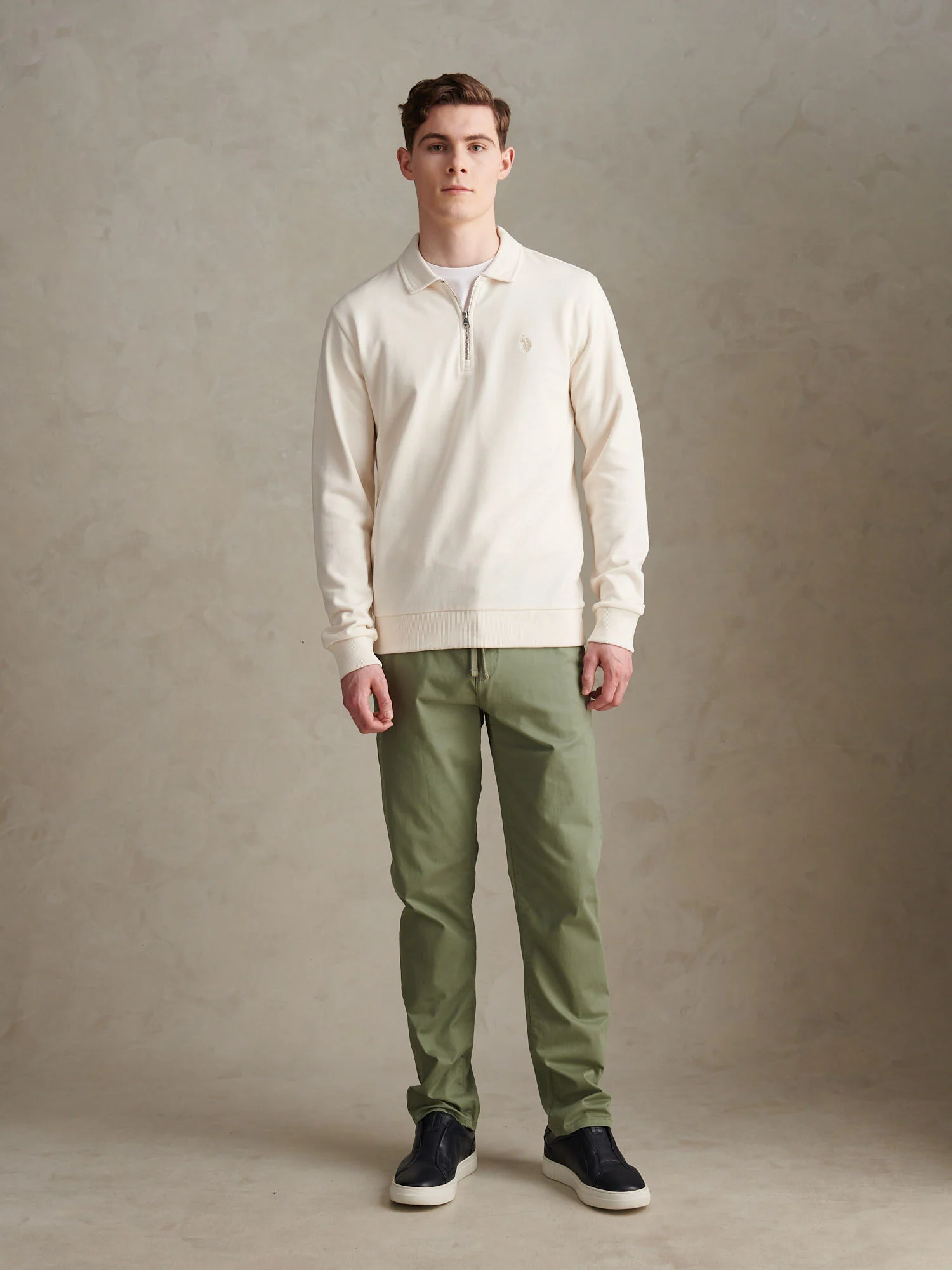 Mens Loopback Zip Polo Sweatshirt Whisper White - Image 3