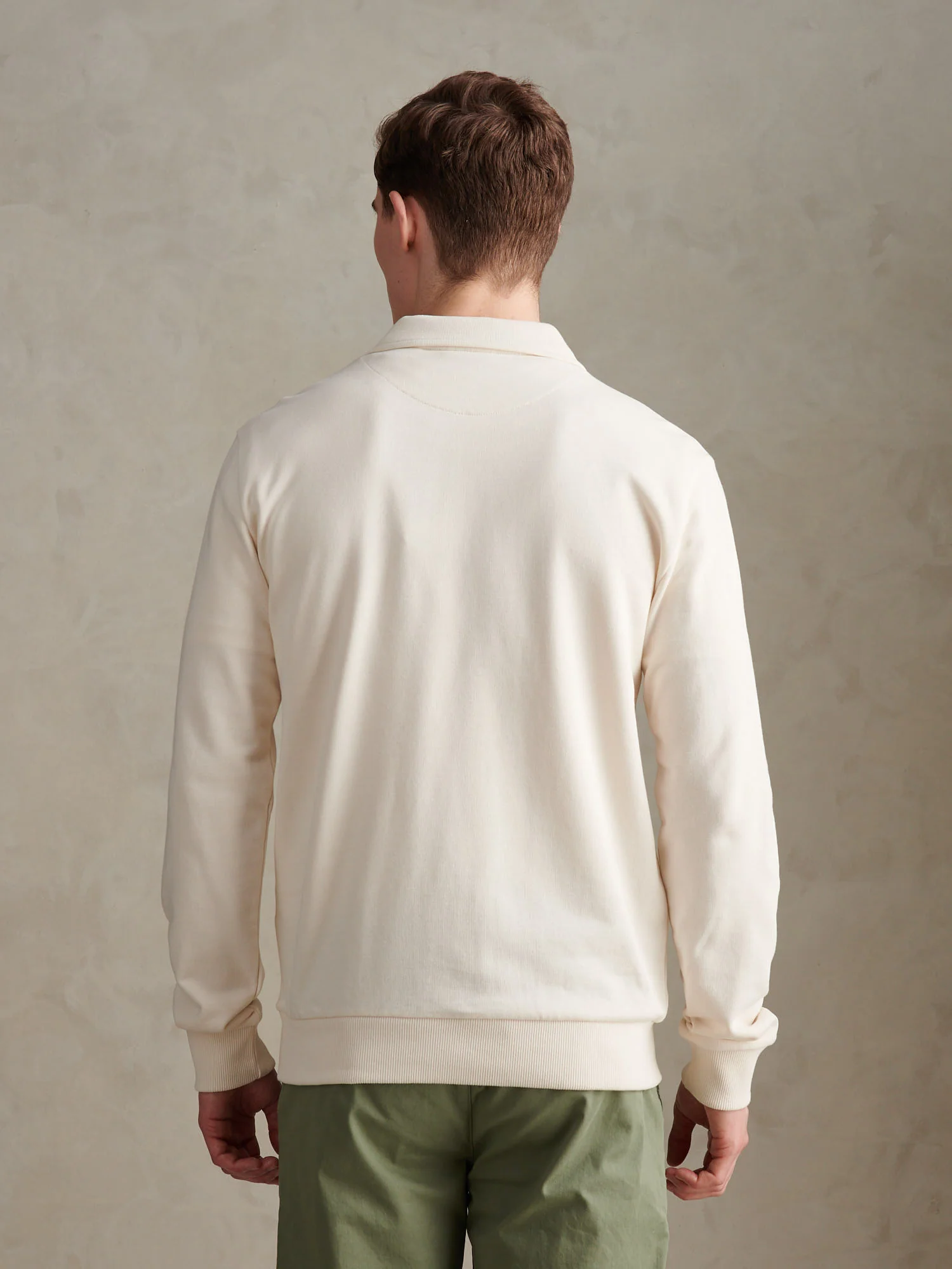 Mens Loopback Zip Polo Sweatshirt Whisper White - Image 4