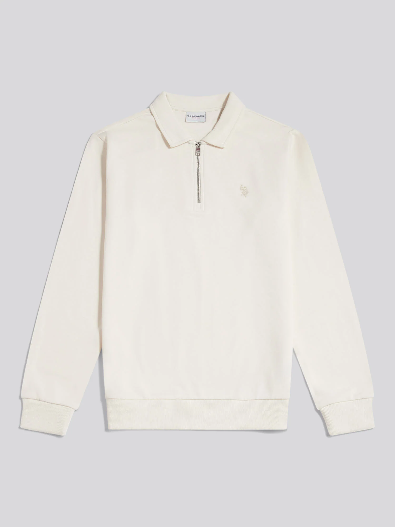 Mens Loopback Zip Polo Sweatshirt Whisper White - Image 5