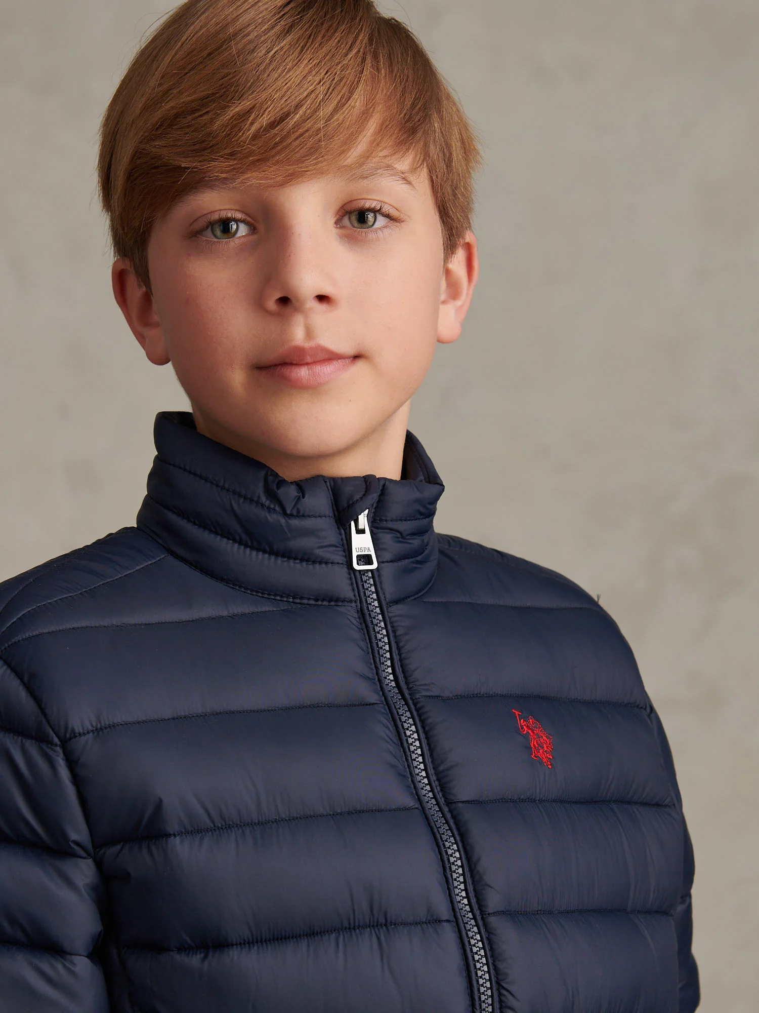Boys Lightweight Quilted Jacket Dark Sapphire Navy / Haute Red DHM - Image 2