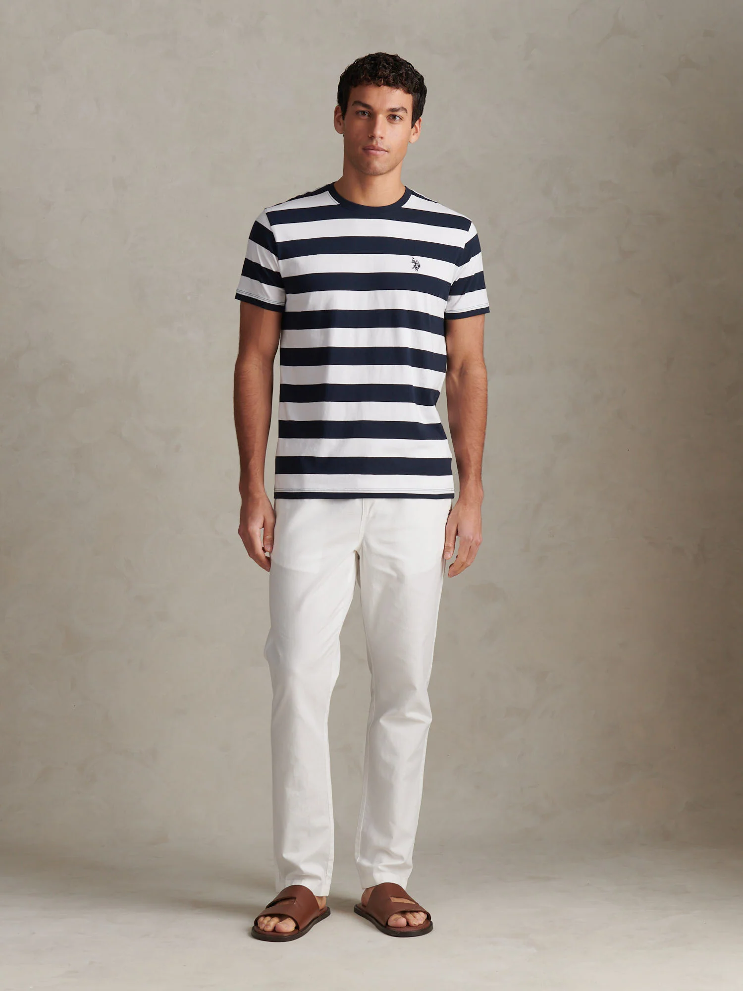 Mens Linen Blend Drawstring Trousers Bright White - Image 3