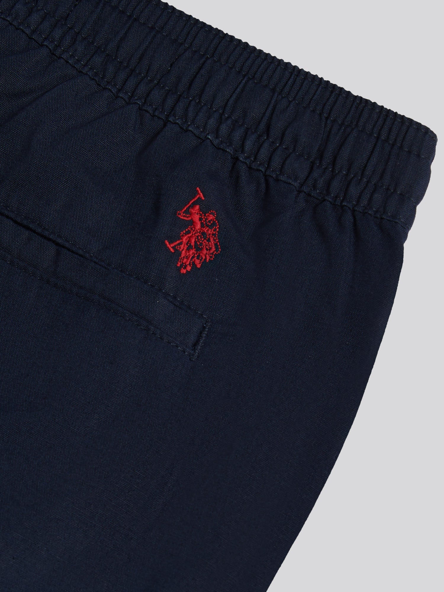 Mens Linen Blend Drawstring Trousers Dark Sapphire Navy / Haute Red DHM - Image 3