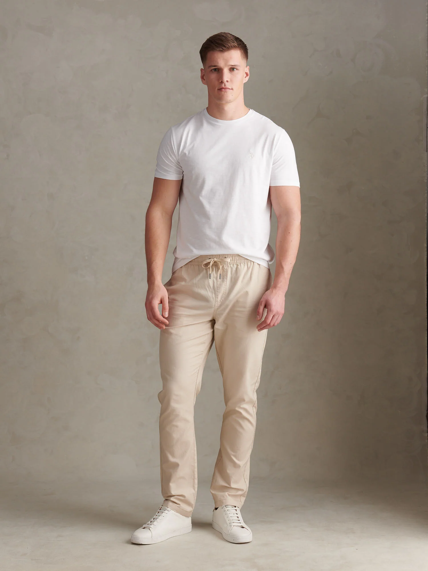 Mens Linen Blend Drawstring Trousers French Oak - Image 2