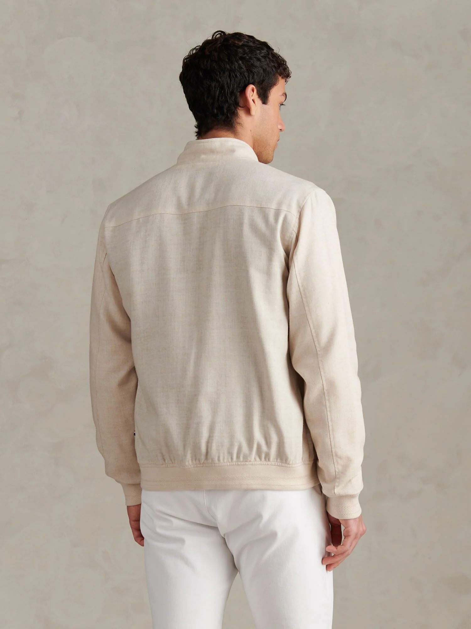 Mens Linen Blend Harrington Jacket Beige - Image 4