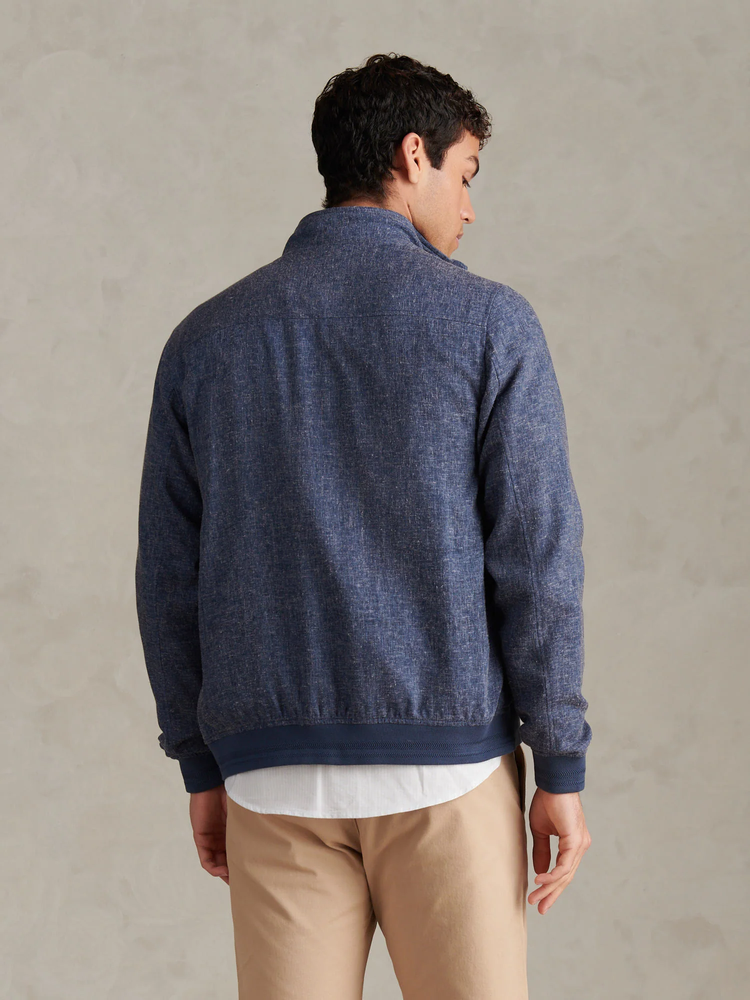 Mens Linen Blend Harrington Jacket Dark Sapphire Navy / Moonlight Blue DHM - Image 4