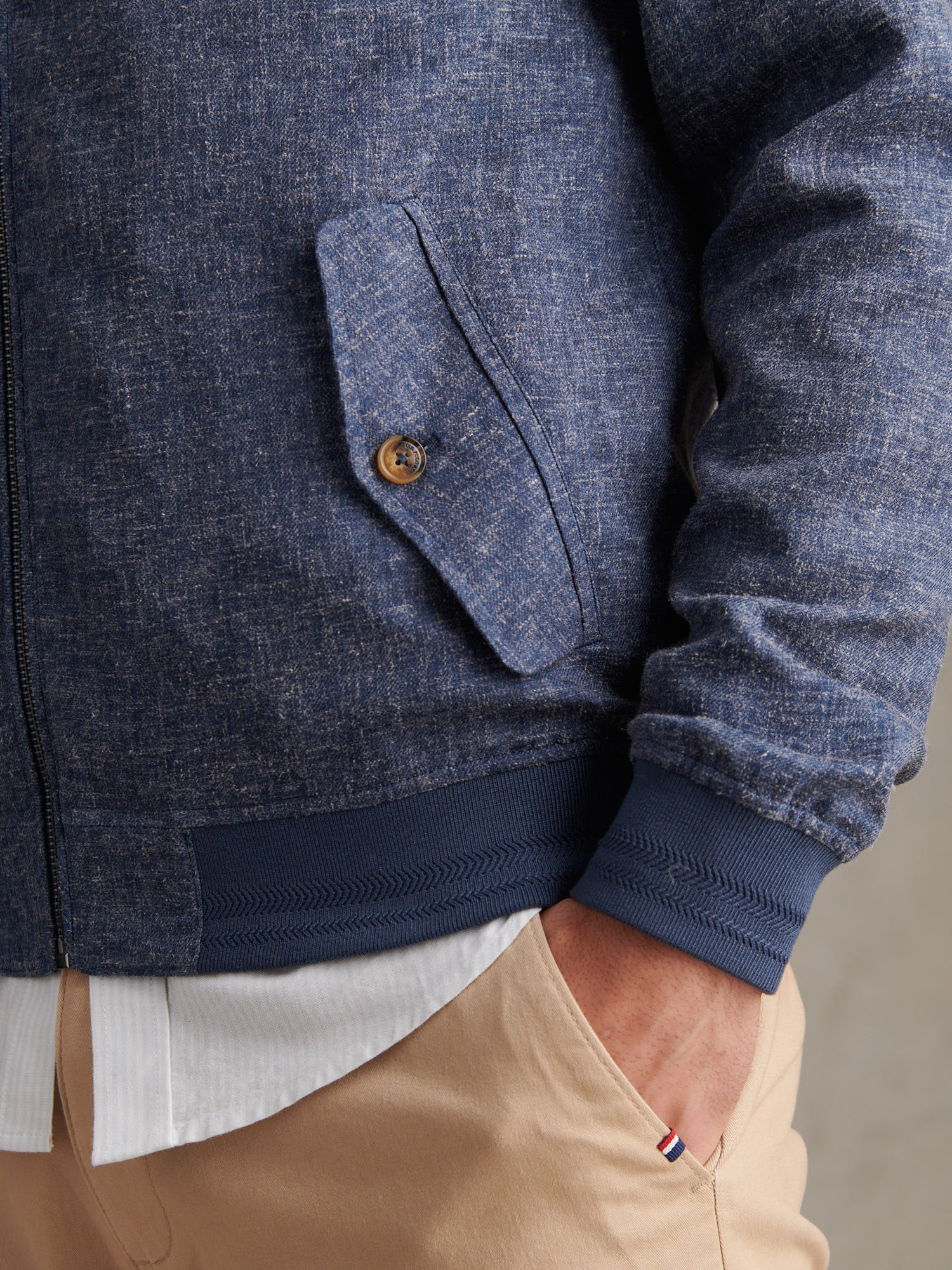 Mens Linen Blend Harrington Jacket Dark Sapphire Navy / Moonlight Blue DHM - Image 5