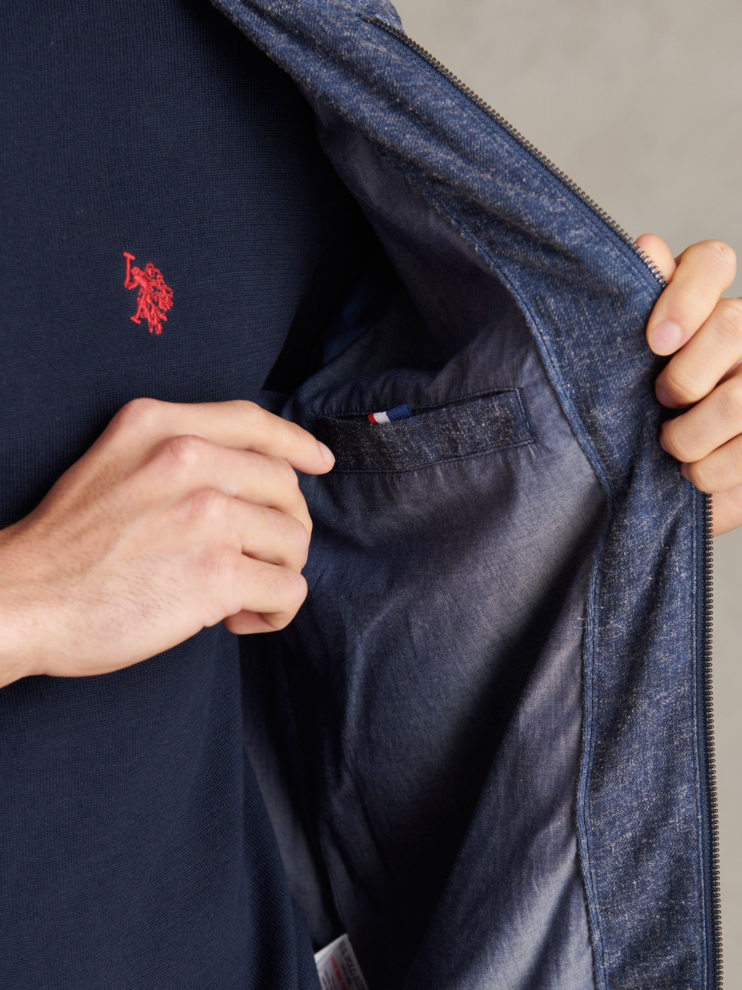 Mens Linen Blend Harrington Jacket Dark Sapphire Navy / Moonlight Blue DHM - Image 6