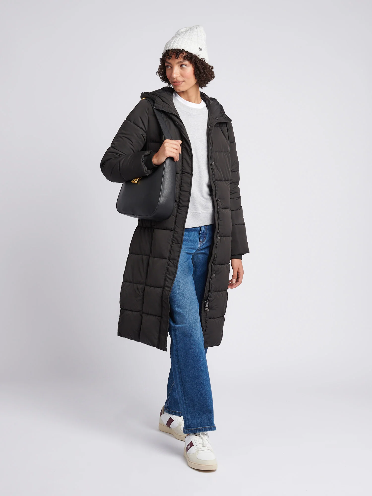 Longline Square Quilt Puffer Coat Black - Image 3